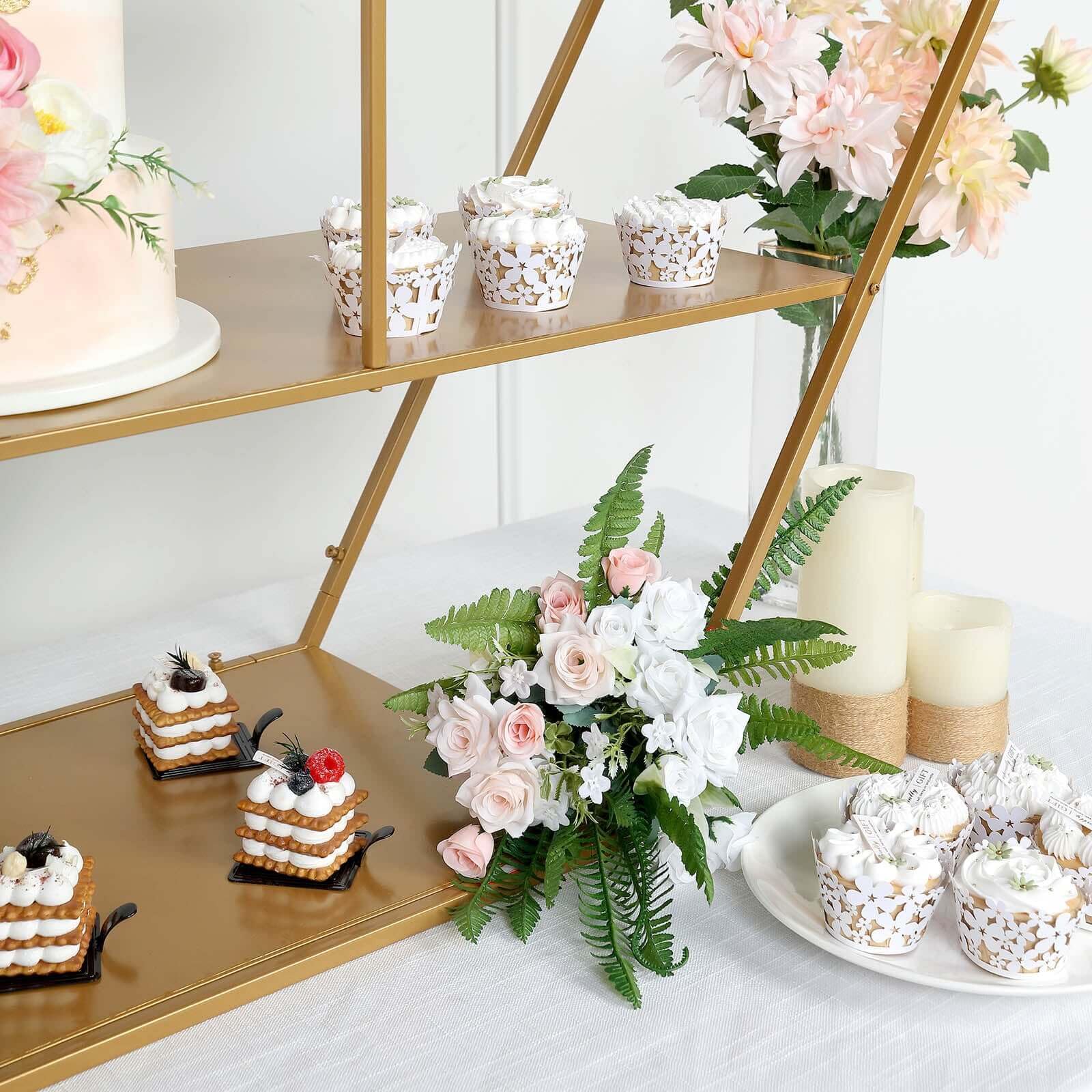 Efavormart 4ft Large Gold Metal Hexagonal Cake Dessert Display Stand - Wedding Arch Backdrop, Balloons Rack, Modern Bookcase - Perfect for Wedding Decor, Party Centerpiece & Home Display