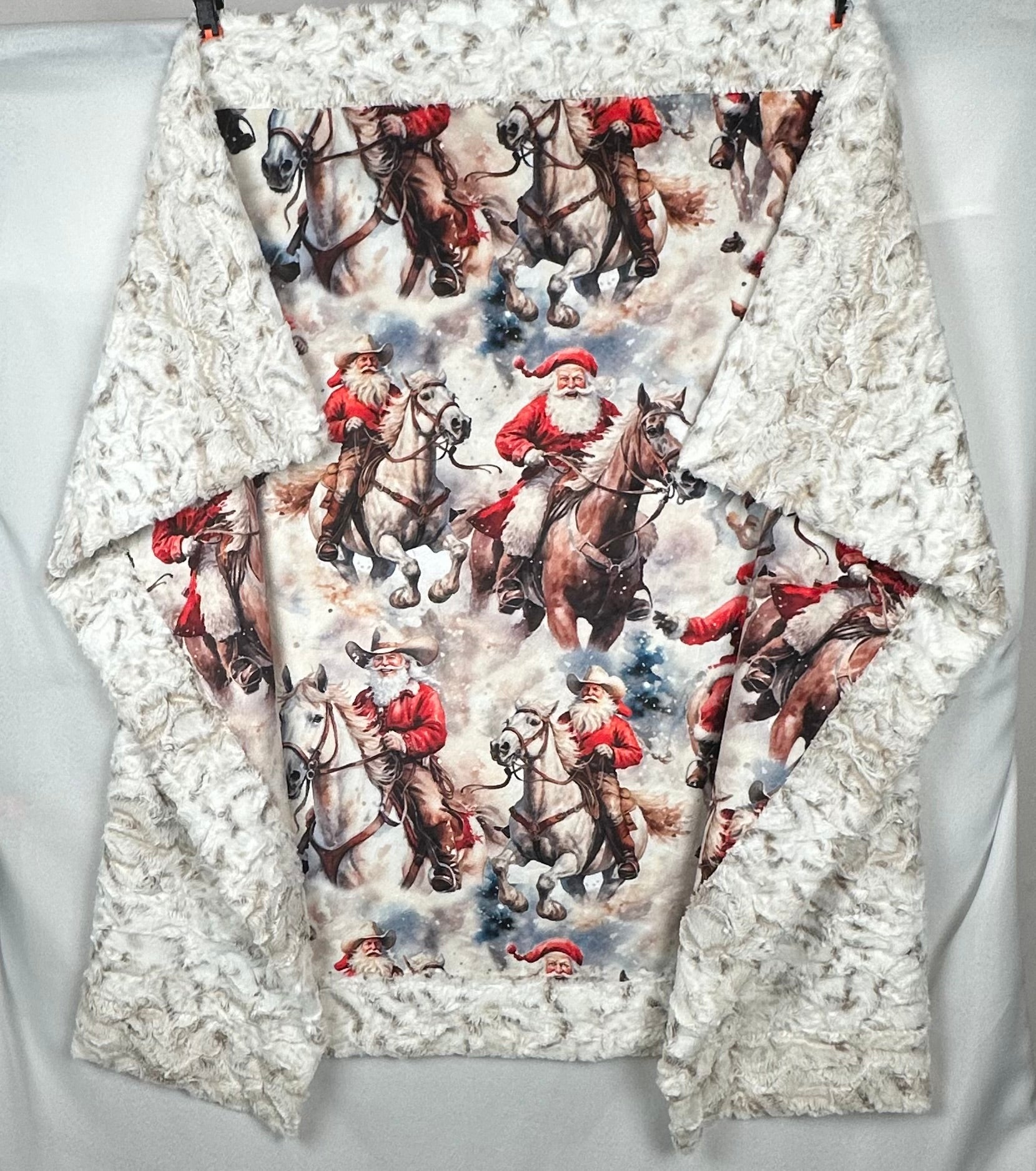42x60 Cowboy Santa on Snowy Owl Minky Throw Blanket with 13x19 Pillowcase - Soft Fleece Blanket for Kids & Adults - Perfect for Christmas Decor, Bedroom, Sofa & Winter Warmth