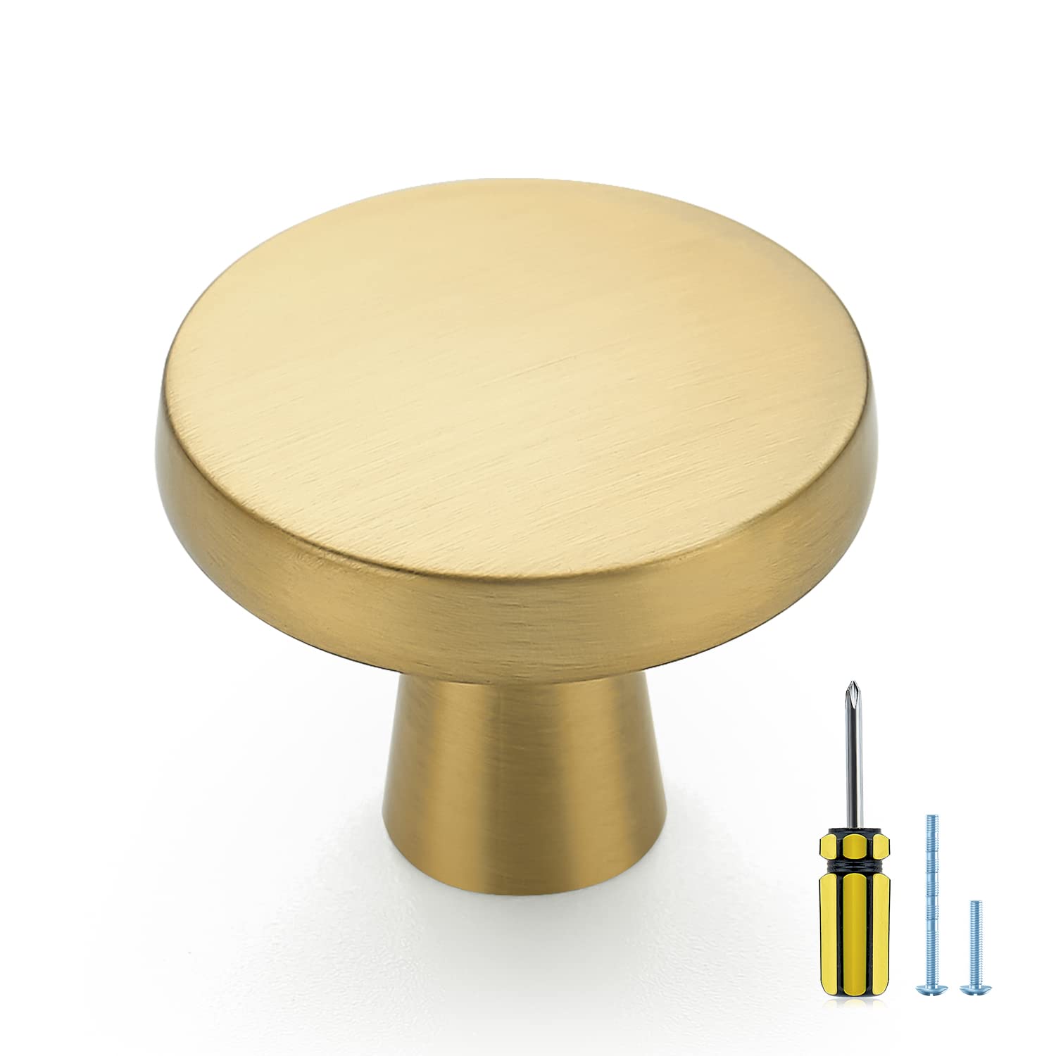 Ravinte 25-Pack Solid Brass Cabinet Knobs - Round Gold Kitchen & Dresser Drawer Pulls - Brushed Brass Hardware for Cabinets, Drawers & Furniture (Perfect for Home Renovation & DIY Projects)