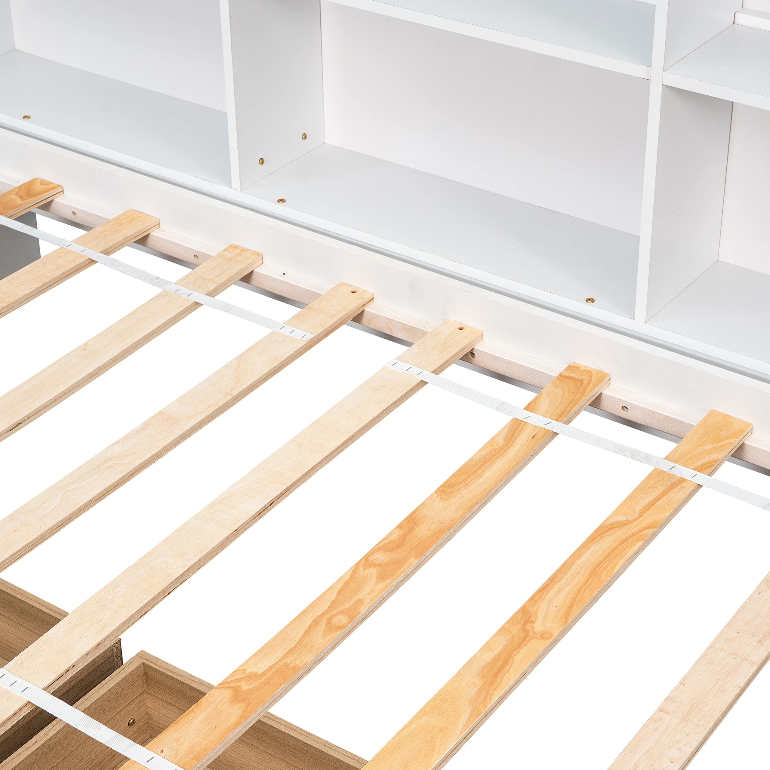 Stylish Solid Wood Platform Bed with Built-in Bookcase & 2 Storage Drawers - Twin Size, White/Pine Finish - Perfect for Small Bedrooms, Studio Apartments & Space-Saving Solutions