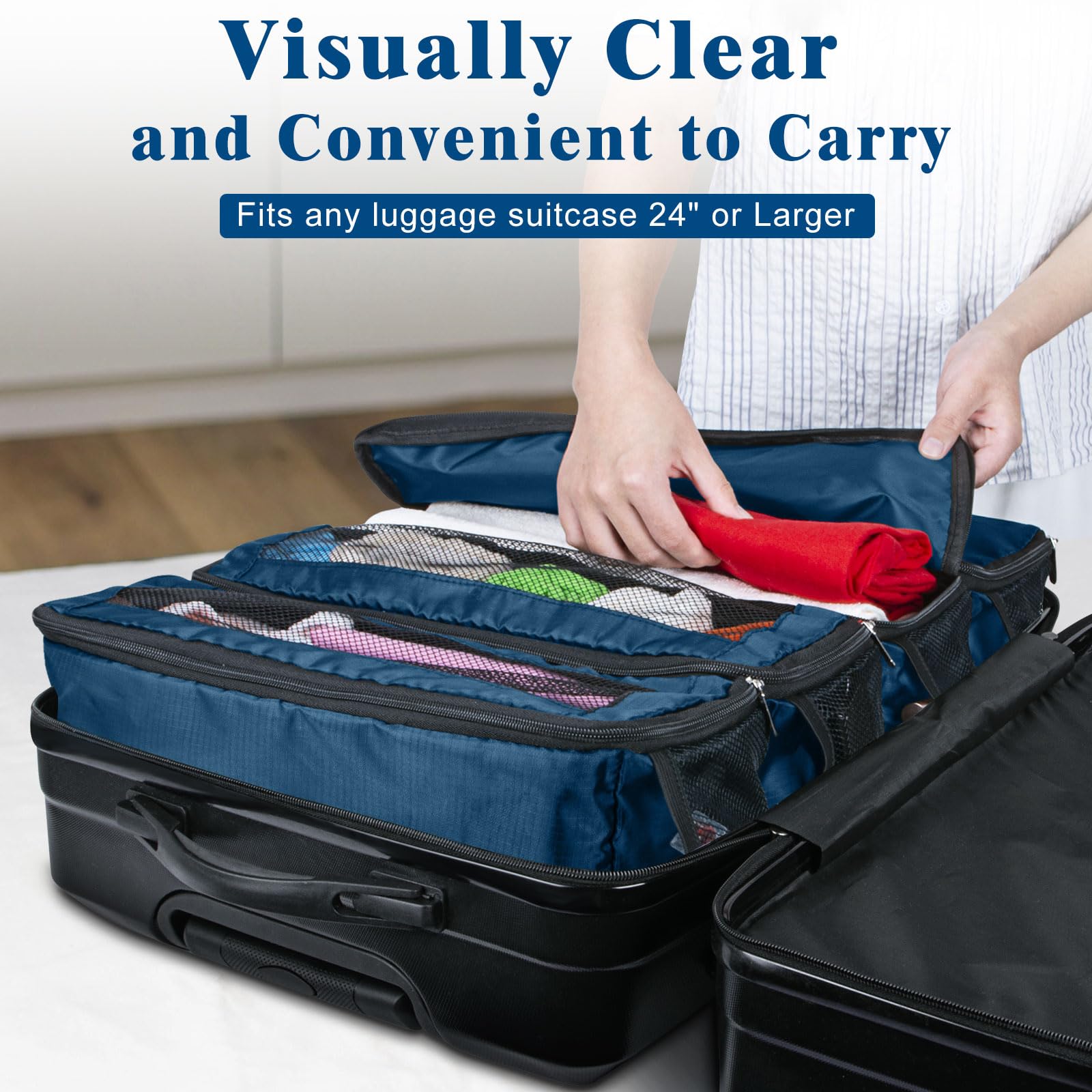 Foldable Hanging Travel Organizer for Suitcase - Portable Carry-On Luggage Storage with Shoulder Strap | Navy Blue Travel Backpack Accessory | Perfect for Business Trips & Weekend Getaways