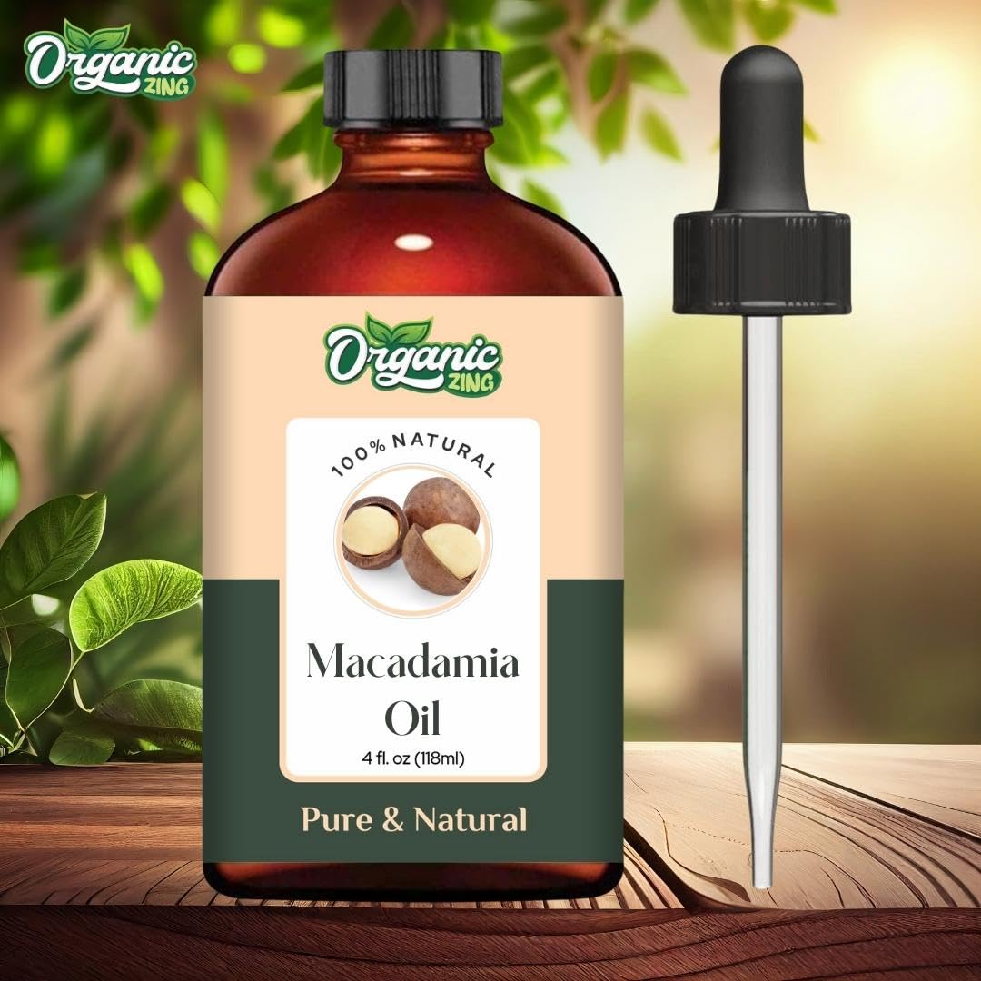 Pure Organic Macadamia Carrier Oil for Skin, Face & Hair Care - 100% Natural Cold Pressed - Aromatherapy, Massage & DIY Beauty - 4oz (118ml) - Hydrates Dry Skin & Strengthens Hair