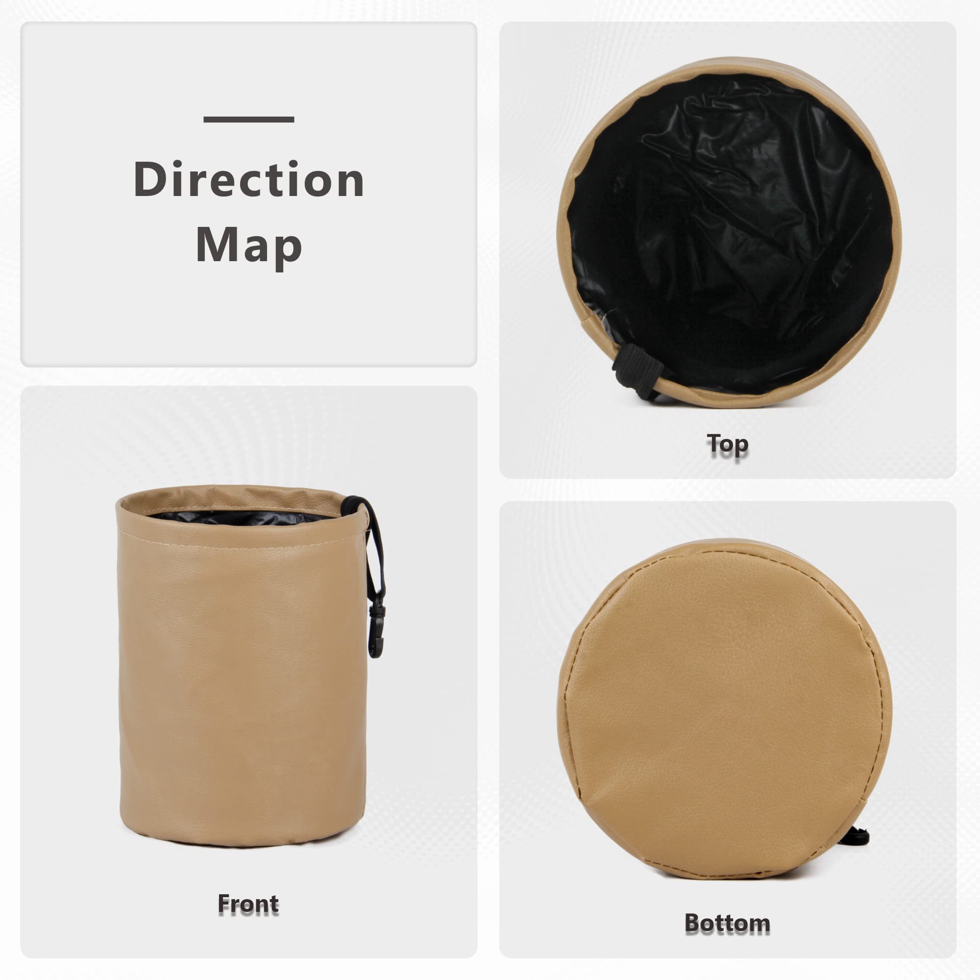 Premium Car Trash Can - Waterproof PU Leather Collapsible Hanging Trash Bag | Portable Auto Garbage Bin for Cars, SUVs & Trucks | Compact Travel Trash Container for Road Trips, Commuting & Family Outings (1 Pack, Beige)