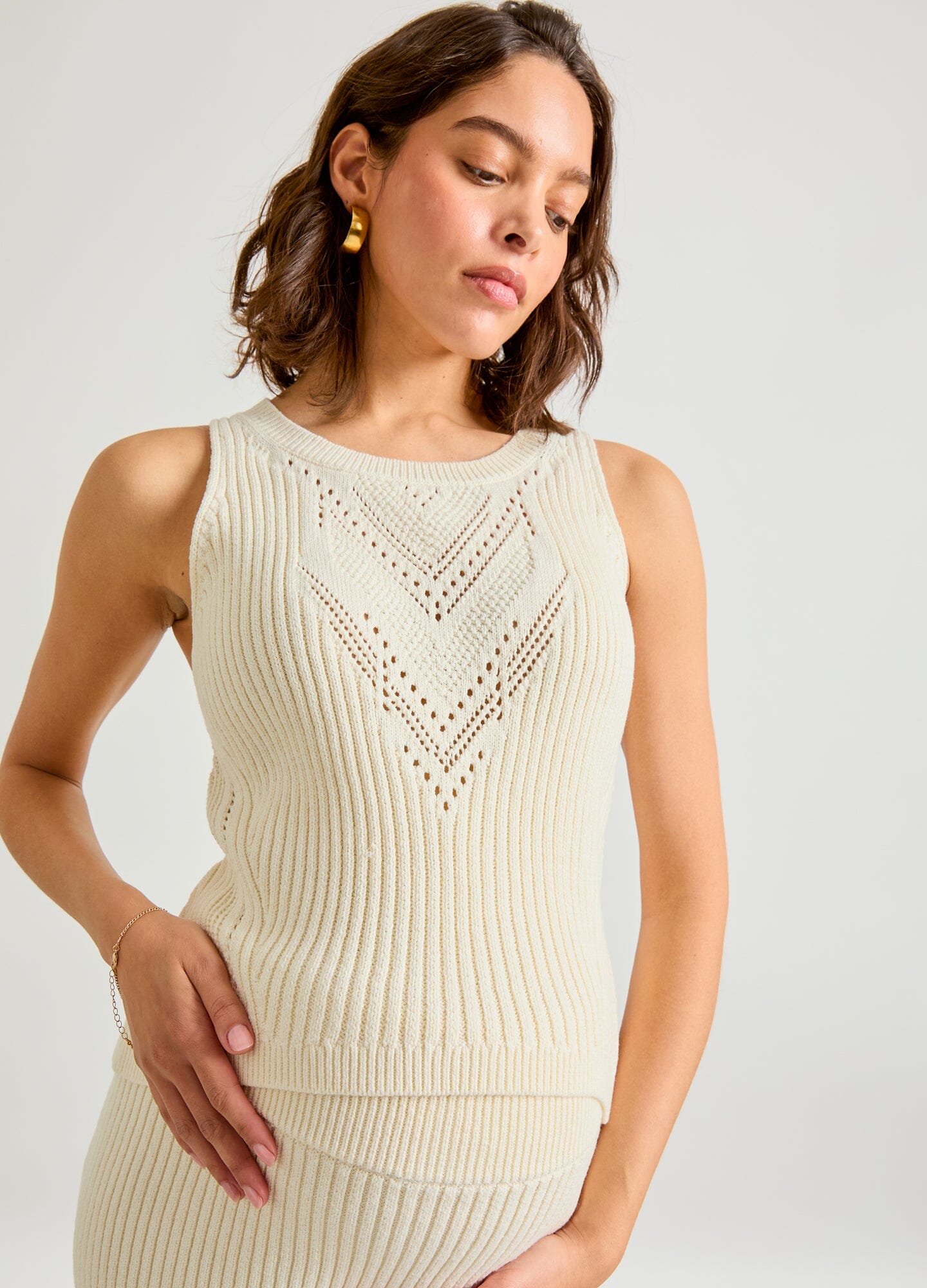 Chloe Cotton Pointelle Tank Top for Women - Soft Breathable Summer Layering Staple - Perfect for Casual Wear, Beach Outings & Everyday Comfort