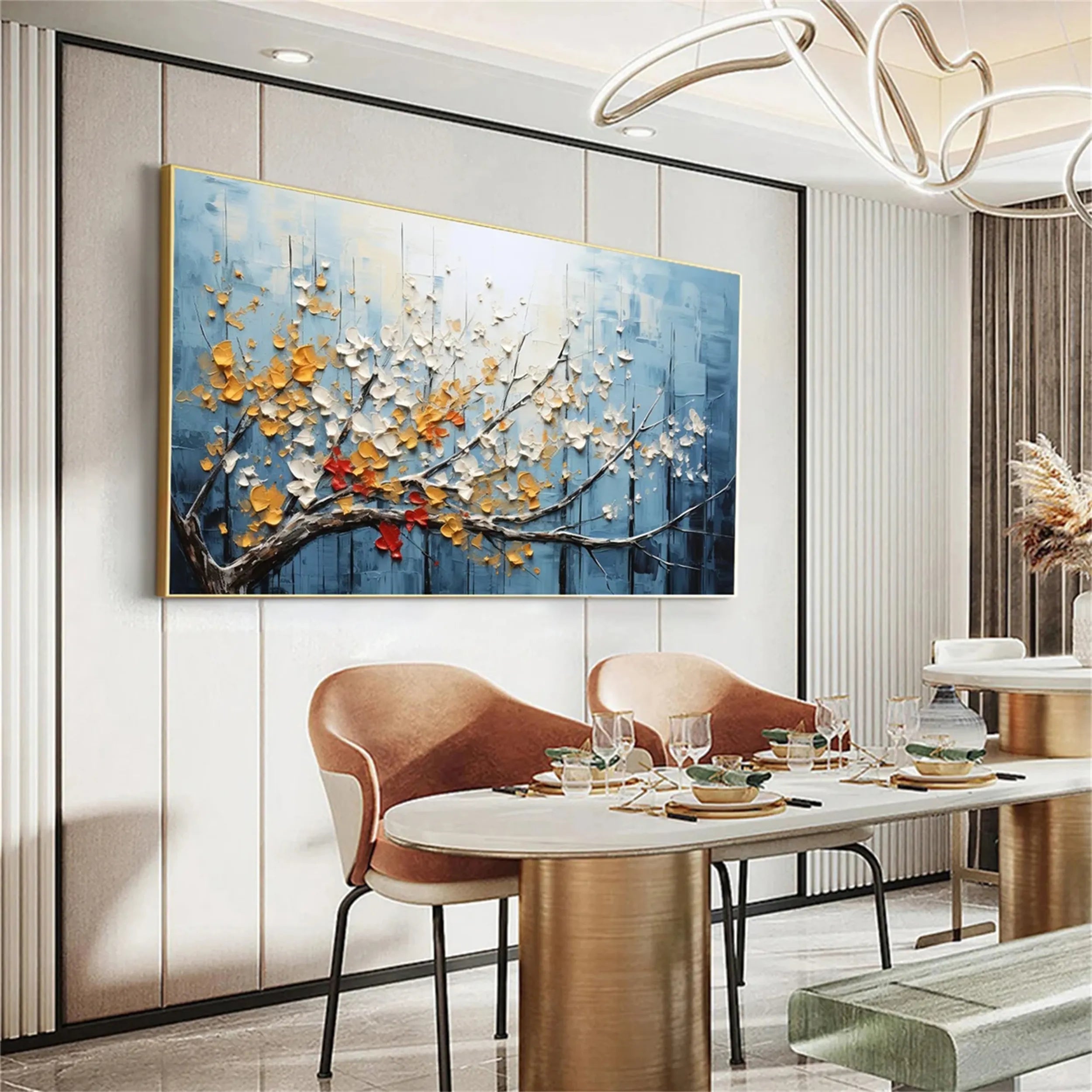 Beautiful Flower and Tree Painting #FT052 - Handmade Canvas Art for Home Decor, Living Room, Bedroom & Office Wall