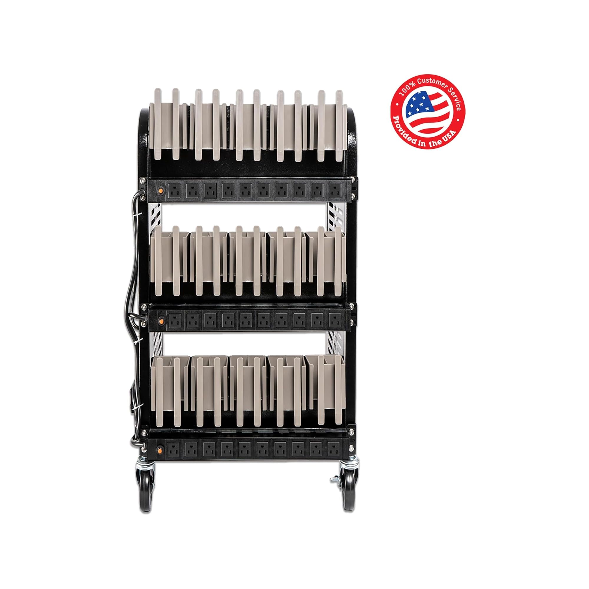 30-Unit Mobile Charging Cart for Chromebooks & Tablets - Open Charging Station with Cable Management - Black Tablet Organizer for Schools & Offices - Perfect for Classroom Tech Storage & Device Charging