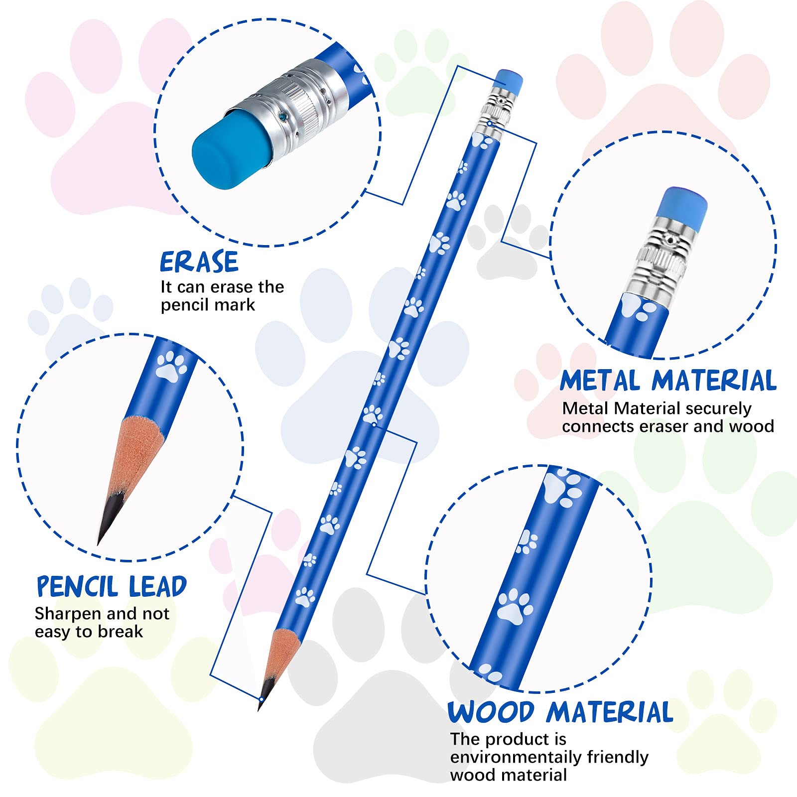 Censen 36-Pack Colorful Wooden Paw Print Pencils for Kids - Dog Themed School Supplies, Birthday Party Favors & Office Stationery - Perfect for Back to School, Classroom Rewards & Pet Lover Gifts