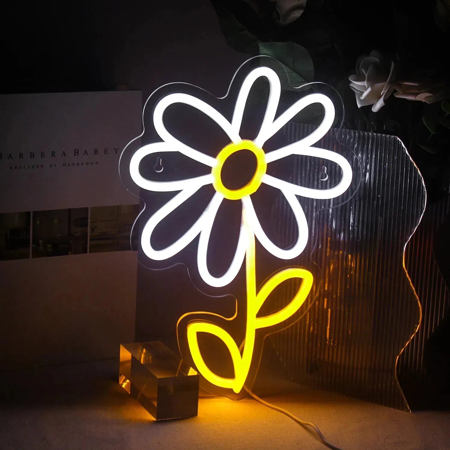 Daisy Neon Light Sign - Vibrant LED Wall Decor for Bedroom, Living Room, Bar & Cafe - Customizable Pink Floral Neon Art for Home & Business Decor