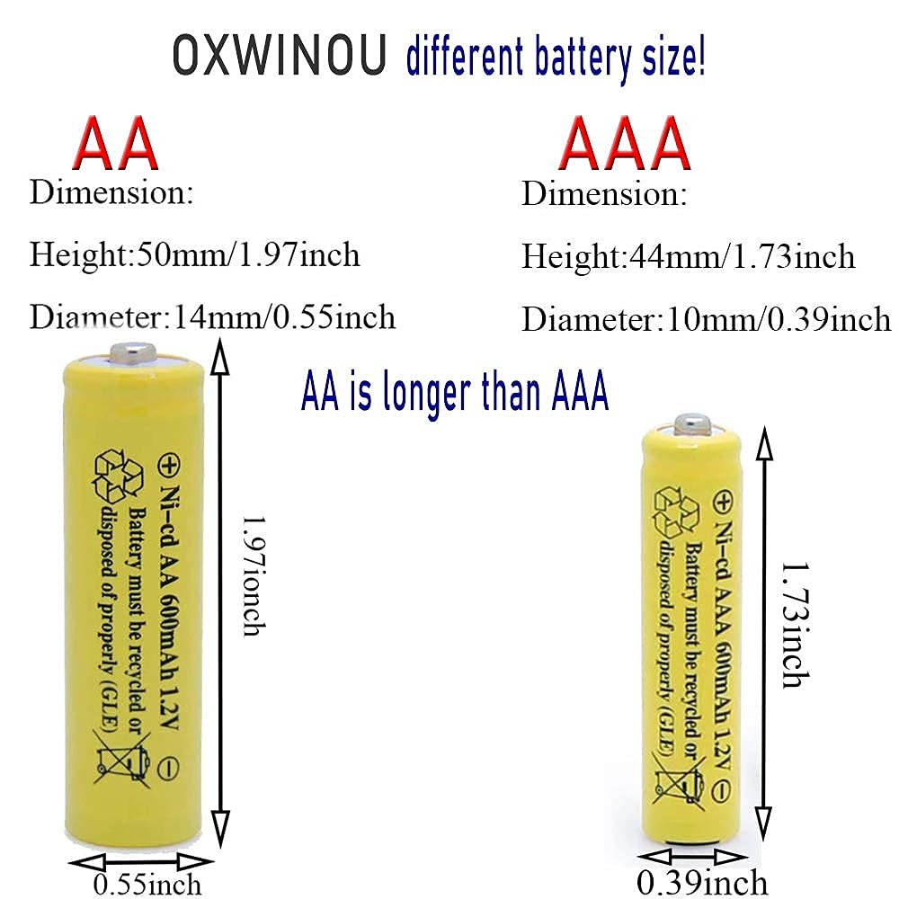 OXWINOU AA Ni-Cd 600mAh 1.2V Rechargeable Batteries (4-Pack, Yellow) - for Solar Lights, Garden Lights, Remote Controls, Computer Mice - Perfect for Outdoor & Home Use