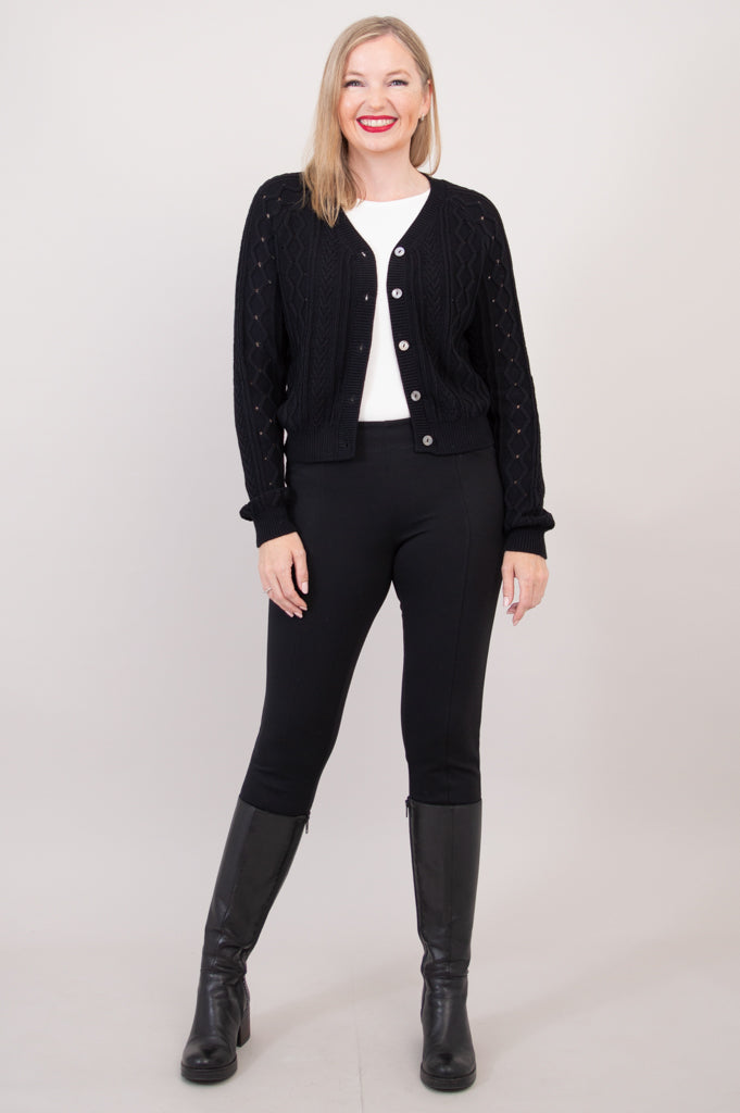 Bena Women's Cotton Cardigan Sweater - Soft & Comfortable Black Open Front Knit Top for Casual Wear & Layering