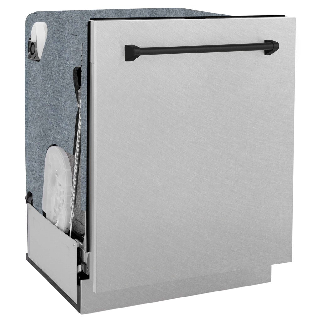 ZLINE Autograph Edition 24-Inch Built-In Tall Tub Dishwasher - Satin Stainless Steel Panel with Matte Black Handle - 45dBA Ultra Quiet - Perfect for Modern Kitchens and Open-Concept Homes (Model DWMTZ SN 24 MB)