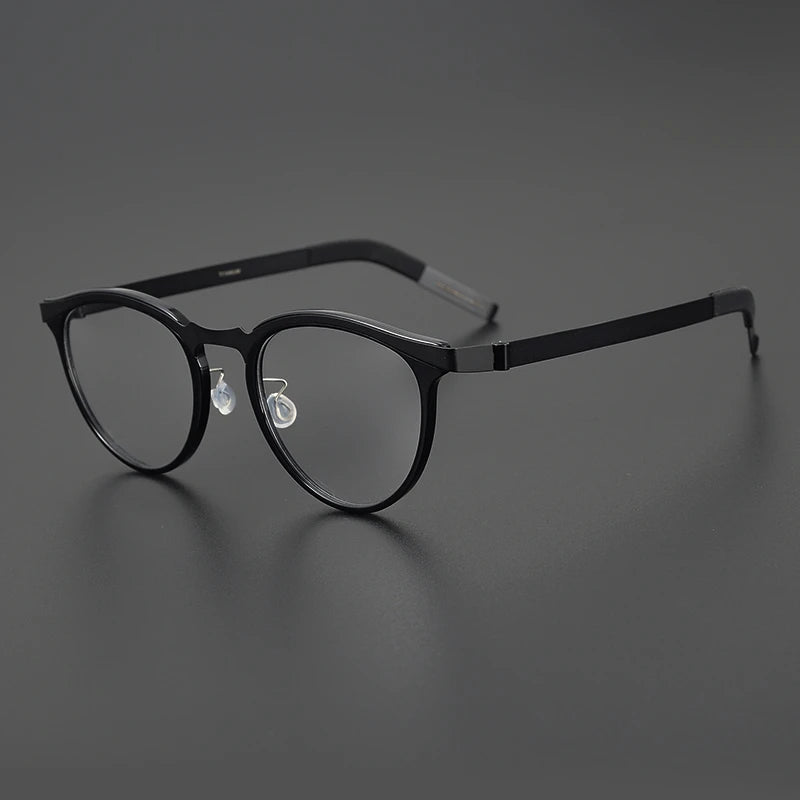 Stylish Unisex Black Titanium Acetate Round Eyeglasses Frame - Lightweight & Durable Screwless Design (Model 9903) | Perfect for Reading, Work & Everyday Fashion Accessory