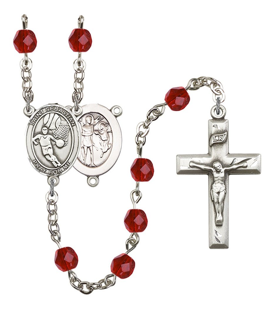 July Birth Month Prayer Bead Rosary with Saint Sebastian Basketball Centerpiece - 19 Inch Catholic Devotional Necklace for Basketball Players & Sports Enthusiasts