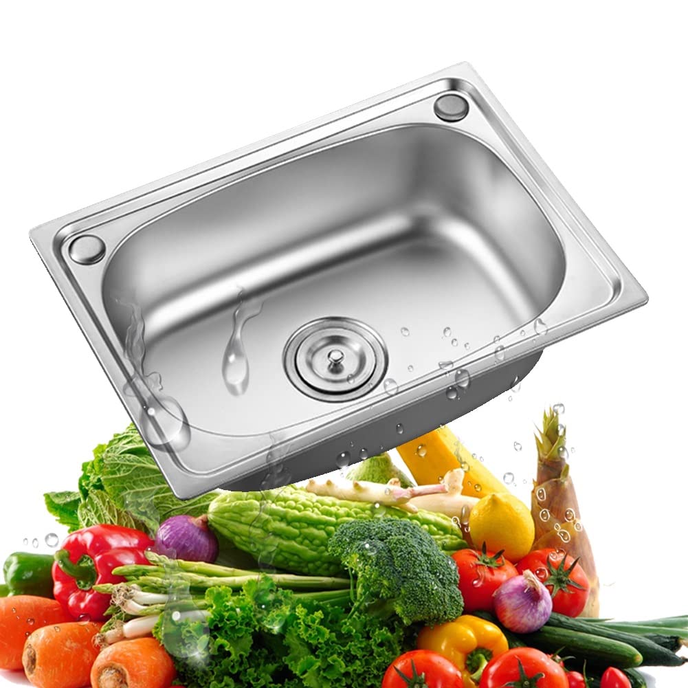 **Stainless Steel Square Kitchen Sink - Single Bowl Deep Basin with Reversible Drainer & Waste Pipes - Perfect for Kitchens, Bars, Pubs, RVs & Campervans**