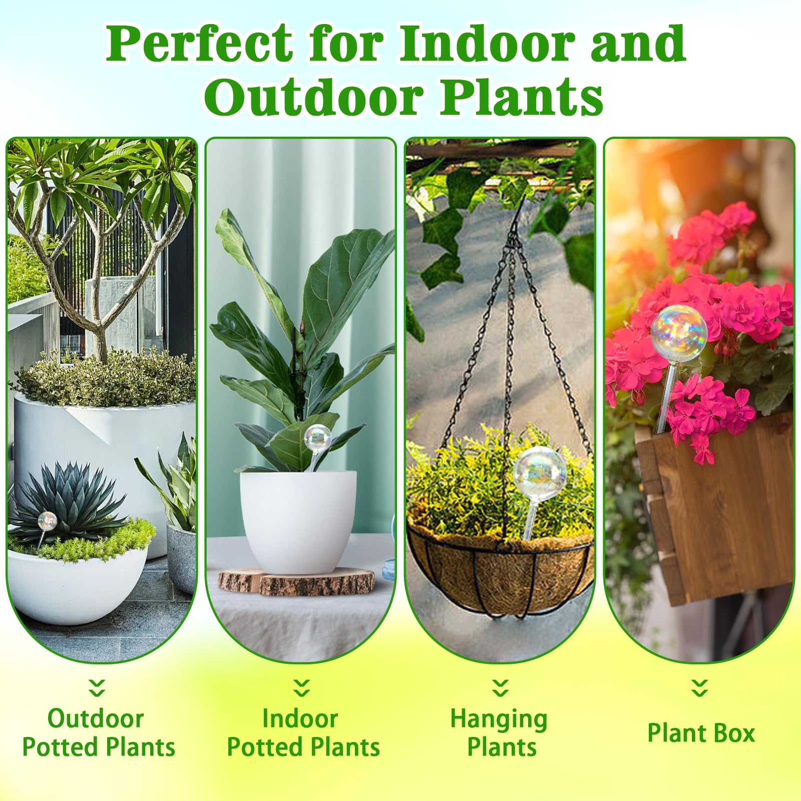 6PCS Iridescent Rainbow Glass Plant Watering Globes - Self Watering Spikes & Automatic Plant Waterer for Indoor/Outdoor Plants - Perfect for Vacation Care, Office Decor, and Home Gardening