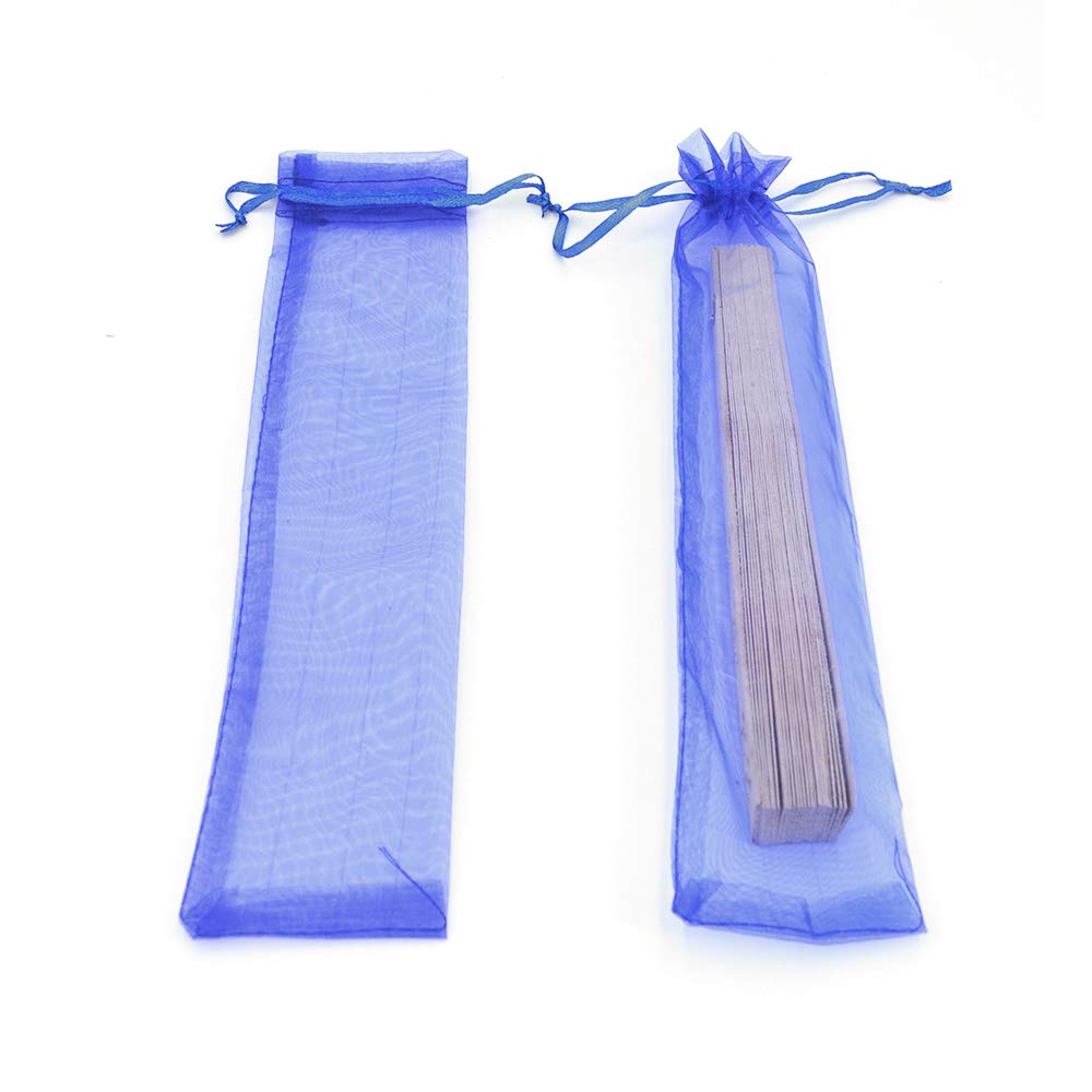50Pcs Royal Blue Organza Fan Bags - 2x10 Inches Folding Hand Fan Decorative Drawstring Pouches for Wedding Favors, Party Gifts, Bridal Shower & Birthday Celebrations