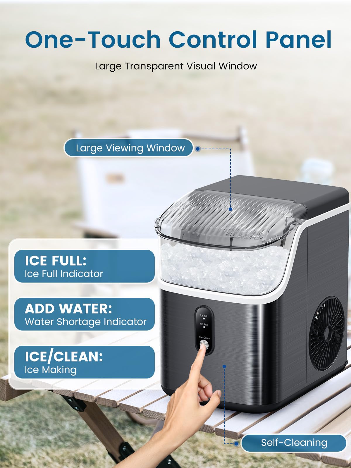 COWSAR Countertop Nugget Ice Maker - 34Lbs/Day Portable Pebble Ice Machine with Self-Cleaning & One-Button Operation for Home, Kitchen, Party - Perfect for Cocktails, Sodas, and Beverage Stations