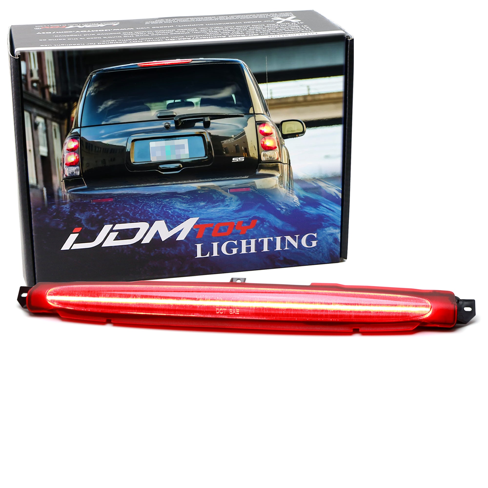 DK Red Lens Full LED High Mount 3rd Brake Light for 2002-2009 Chevy Trailblazer & GMC Envoy - Enhanced Safety & Style for SUV Night Driving