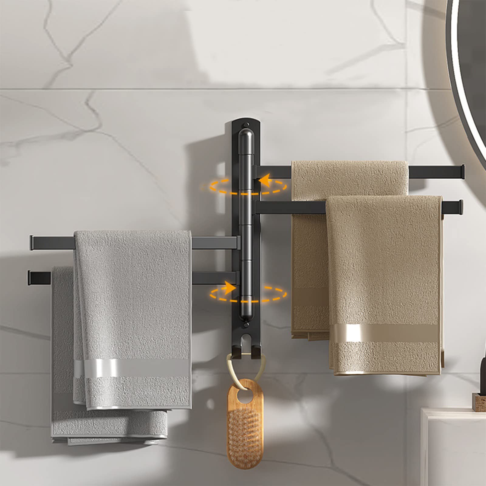 15.5 Inch Swivel Towel Rack - 4 Arm Wall Mount Space Saving Bathroom Organizer with 180° Rotation | Aviation Aluminum Towel Holder for Bathroom, Kitchen & Laundry Room Organization