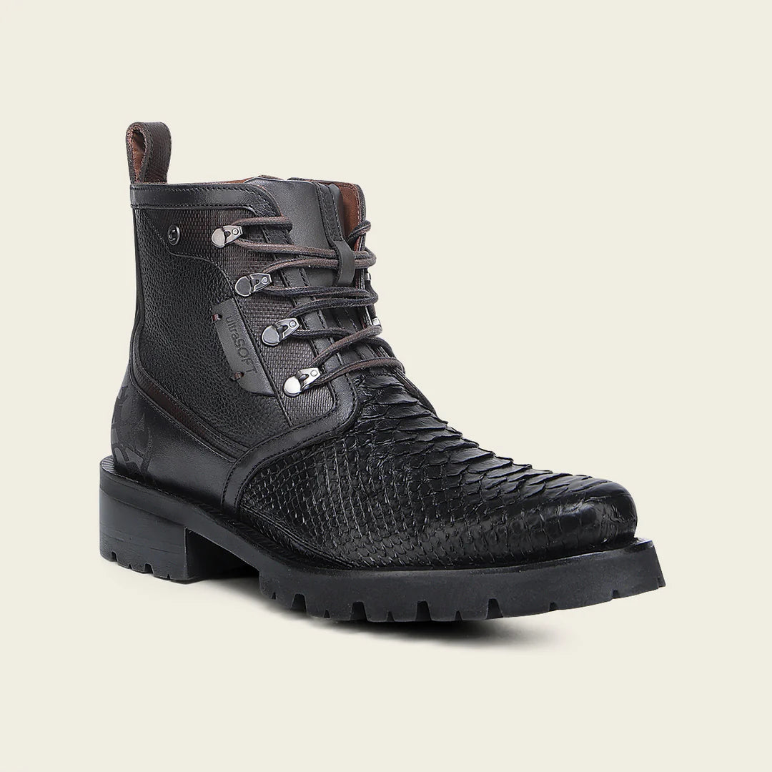 4D25PH Men's Cuadra Black Casual Dress Ankle Boots with Python Skin & Zip - Perfect for Office, Parties & Night Out