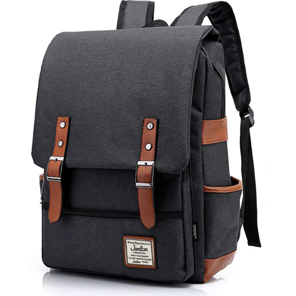 Vintage Laptop Backpack for Women & Men - Slim College School Backpack Fits 15.6 Inch MacBook - Perfect for Work, Travel & Daily Commute - Black