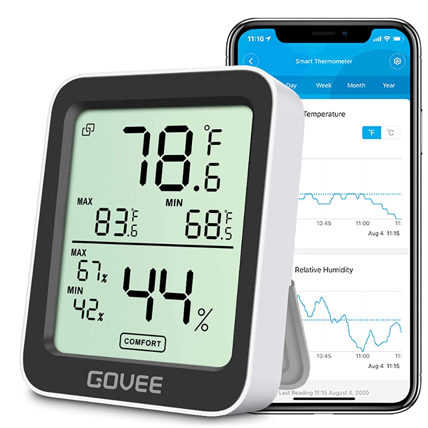 Govee H5075 Bluetooth Hygrometer Thermometer - Indoor Room Temperature & Humidity Monitor with App Control, Alerts, 2-Year Data Storage - Perfect for Home, Greenhouse, Baby Room & Office