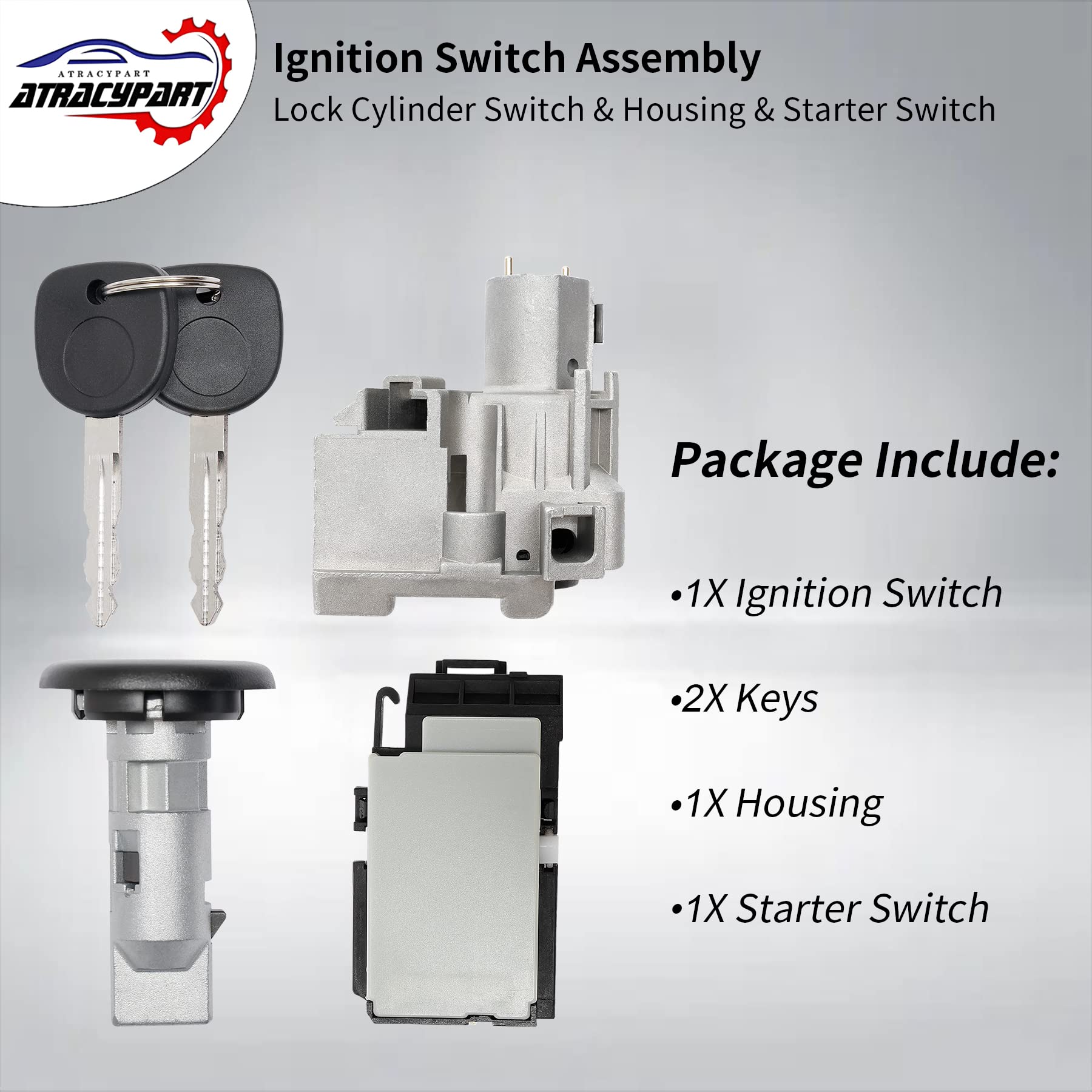 Ignition Assembly Replacement for 2003-2007 Chevy Cadillac GMC H2 | Lock Cylinder Switch & Housing Starter Switch | Compatible with Part# US-312L 924-713 924-715 | Perfect for Car Repair & Engine Maintenance