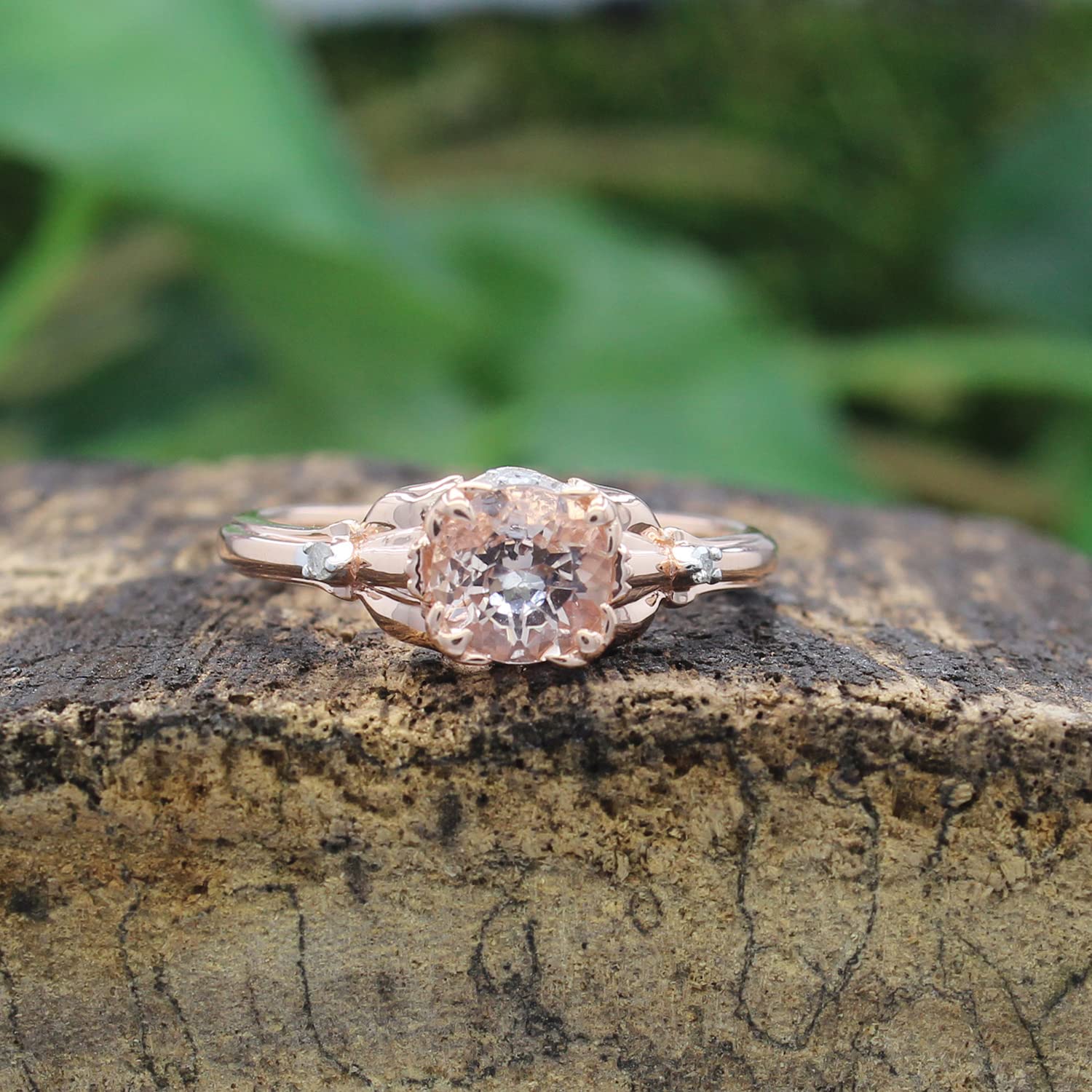 6MM Round Morganite & Diamond Sterling Silver Ring | Blush Petal Collection | Engagement, Promise, Anniversary & Wedding Ring | Valentine's Day Gift for Women | Perfect for Proposals, Date Nights & Special Occasions