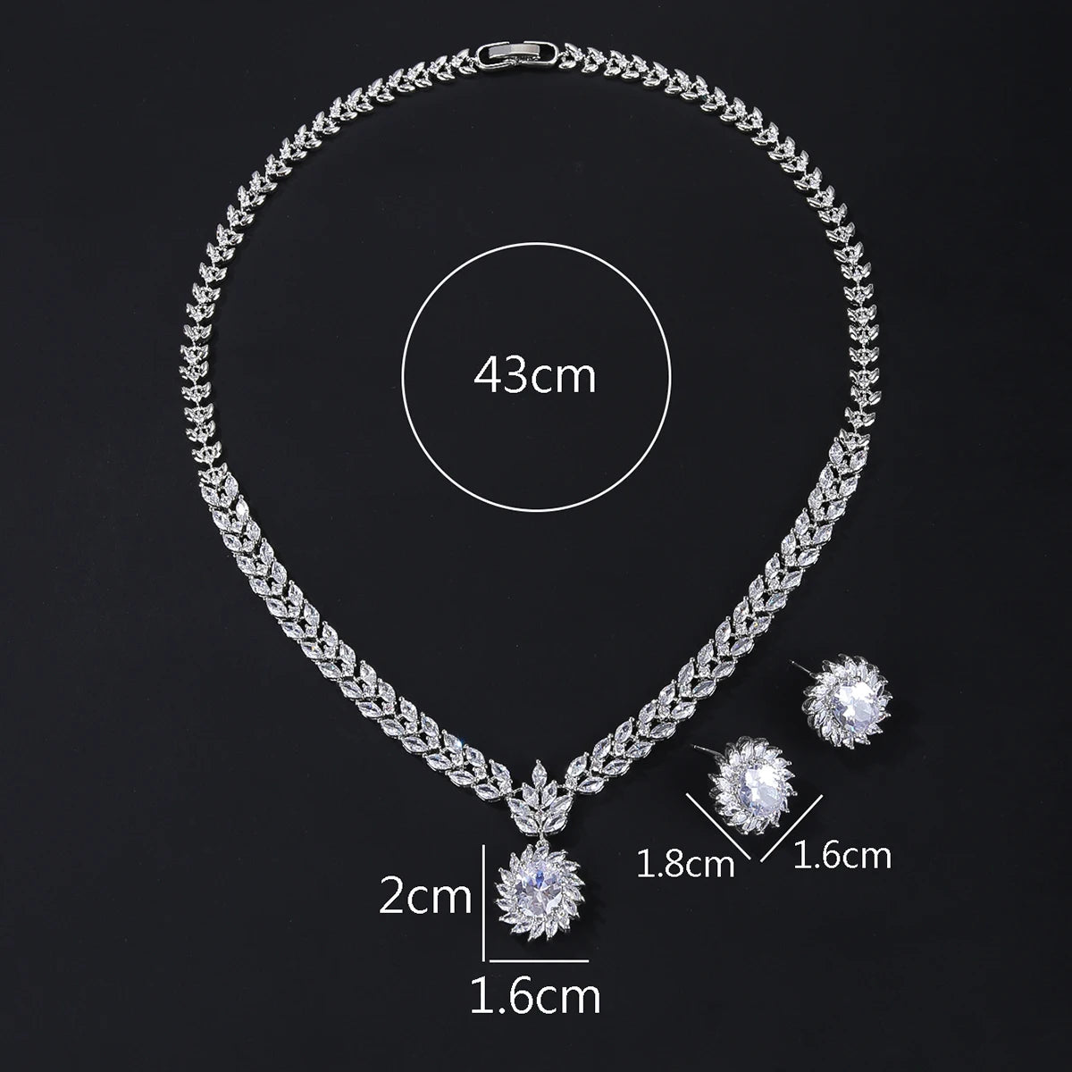 Elegant CZ Necklace and Earrings Jewelry Set - Bridal Wedding Party Jewelry - European Style Fashion Accessories for Women - Perfect for Weddings, Prom, Evening Dresses and Special Occasions
