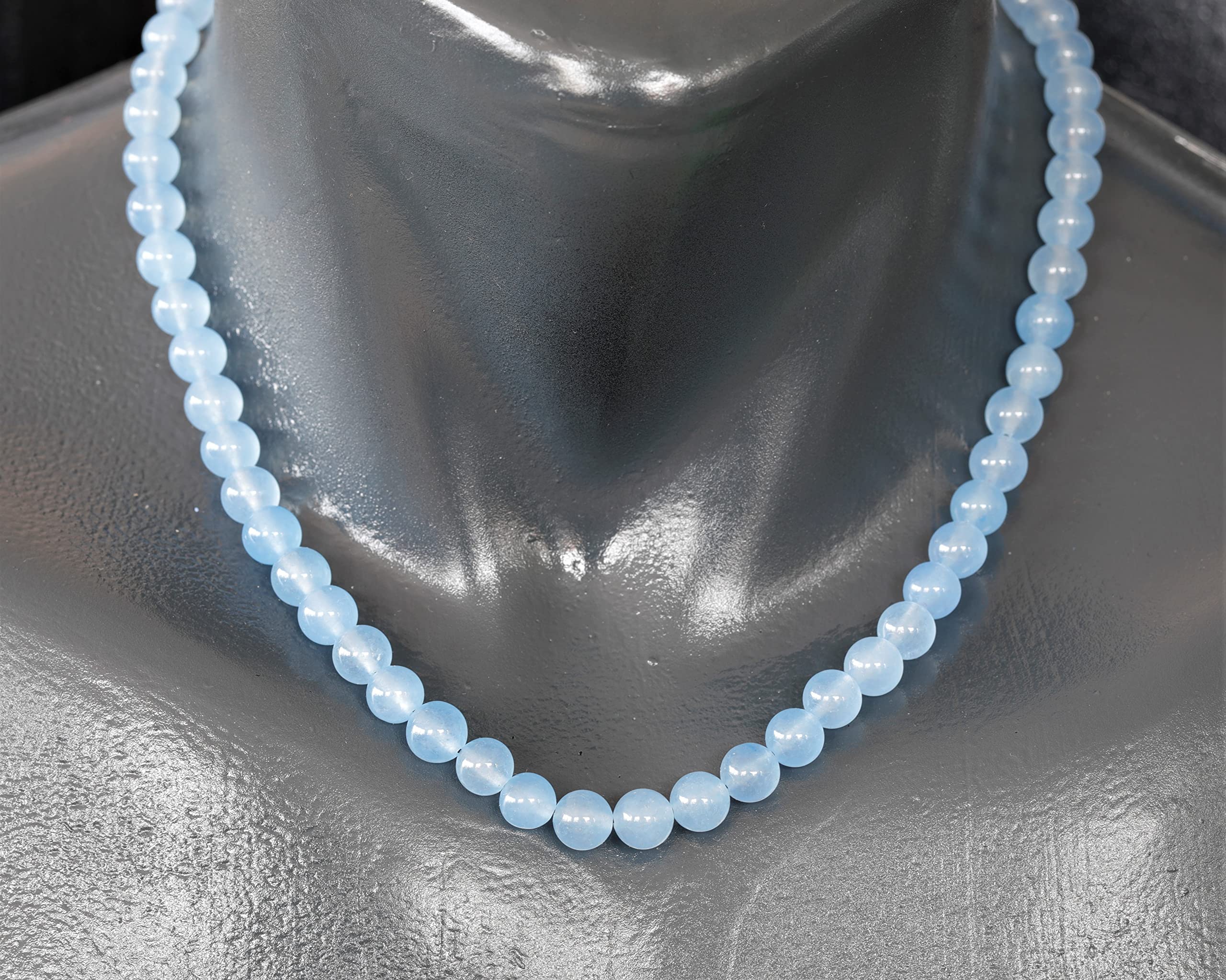 Natural Angelite Beaded Choker Necklace - Genuine Gemstone Calming Stone Jewelry with Clasp Closure, Unisex Healing Crystal Necklace (18