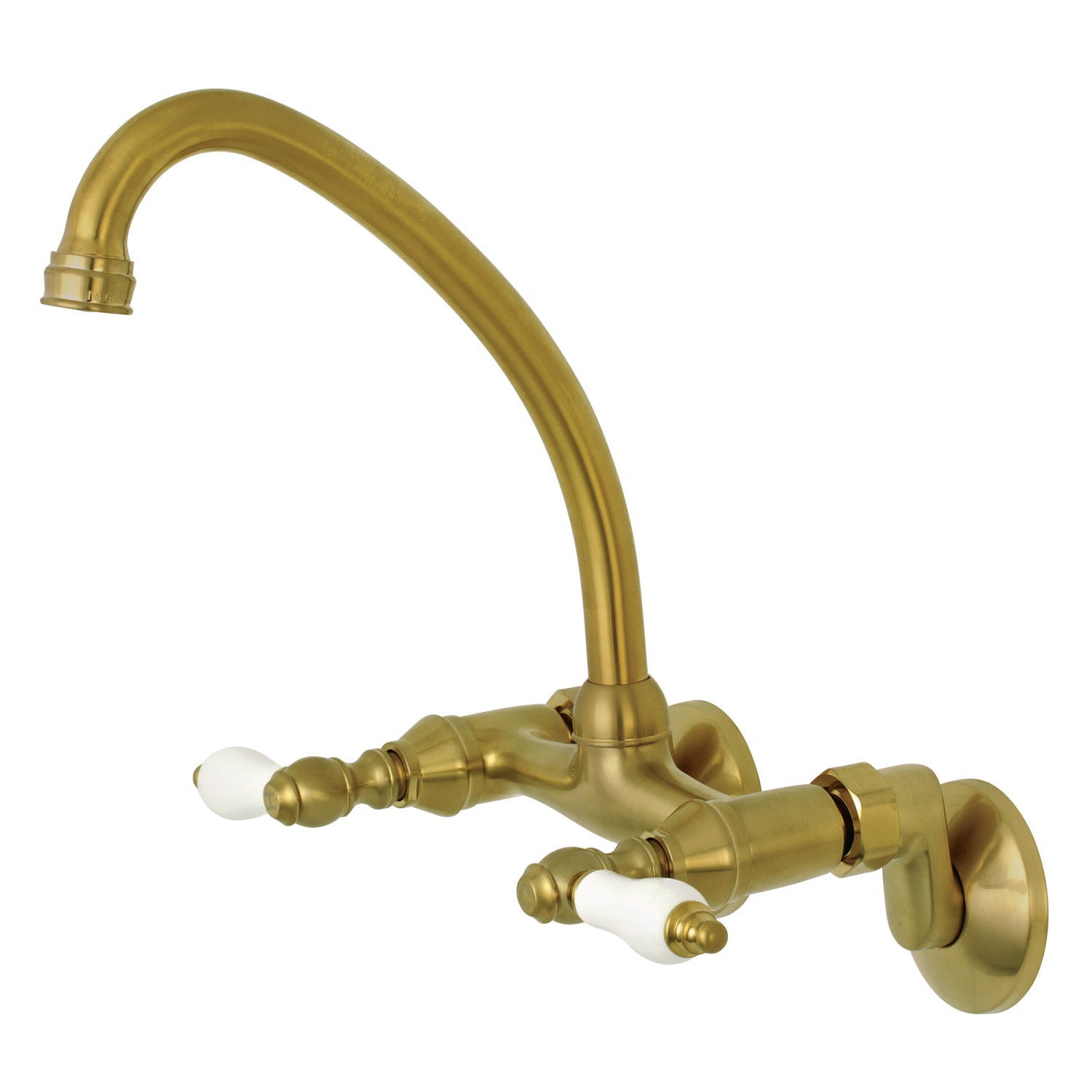 Arcticstone 36 Inch White Top Mount Single Bowl Kitchen Sink with Brushed Brass Wall Mount Bridge Faucet & Basket Strainer - Perfect for Modern Farmhouse & Contemporary Kitchen Designs