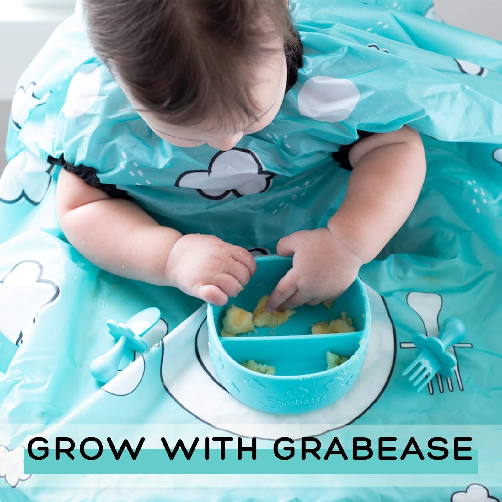 Grabease Silicone Baby Bowls for Toddlers - Divided Feeding Dish with Non-Slip Base | Dishwasher & Sterilizer Safe | Teal Color | Perfect for Baby-Led Weaning, Snacks & Mealtime