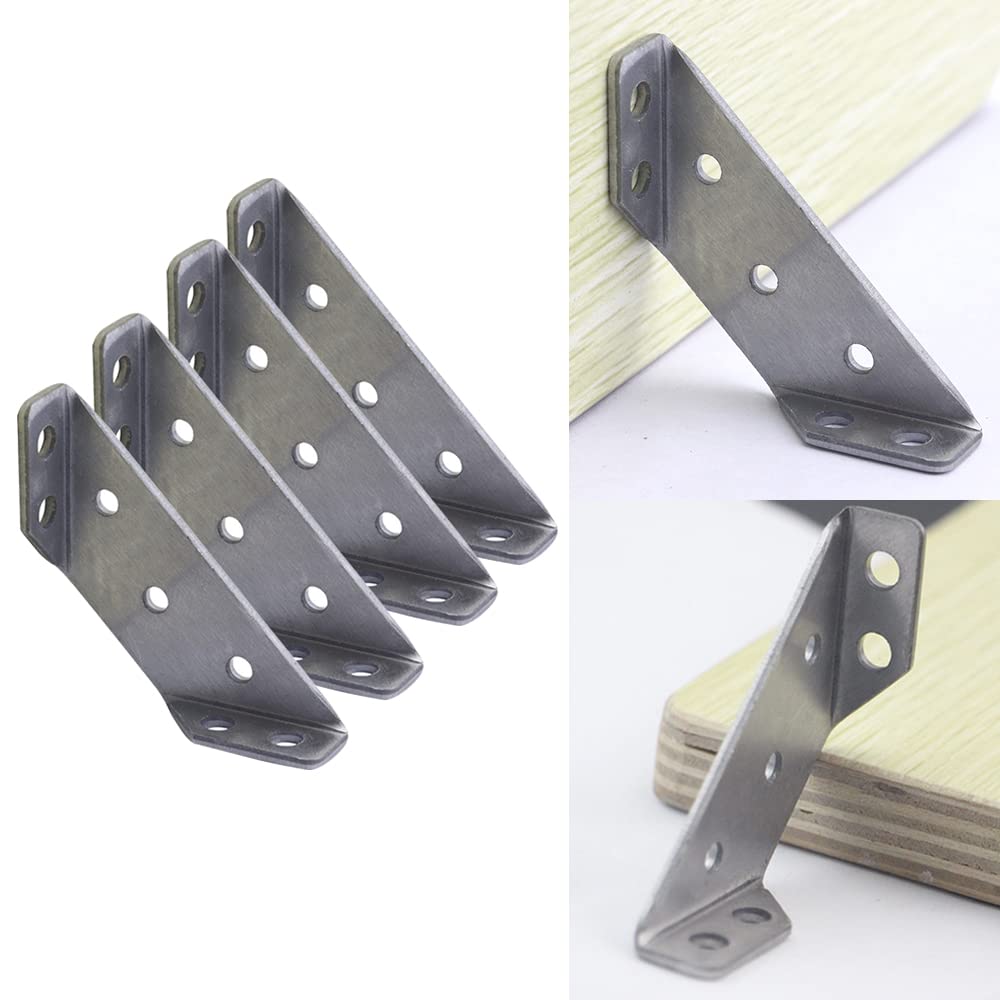 2022 New Stainless Steel Trapezoid Angle Brackets - Universal Furniture Corner Connectors (4pcs) - Heavy Duty Metal Corner Braces for Wood Furniture - Perfect for DIY Projects, Shelving & Cabinet Assembly