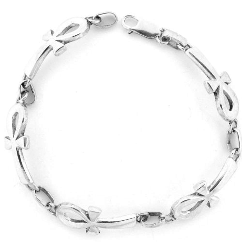KemetArt Sterling Silver Ankh Bracelet - Ancient Egyptian Symbol Jewelry for Women & Men - Perfect for Spiritual Gifts, Boho Fashion, and Everyday Wear