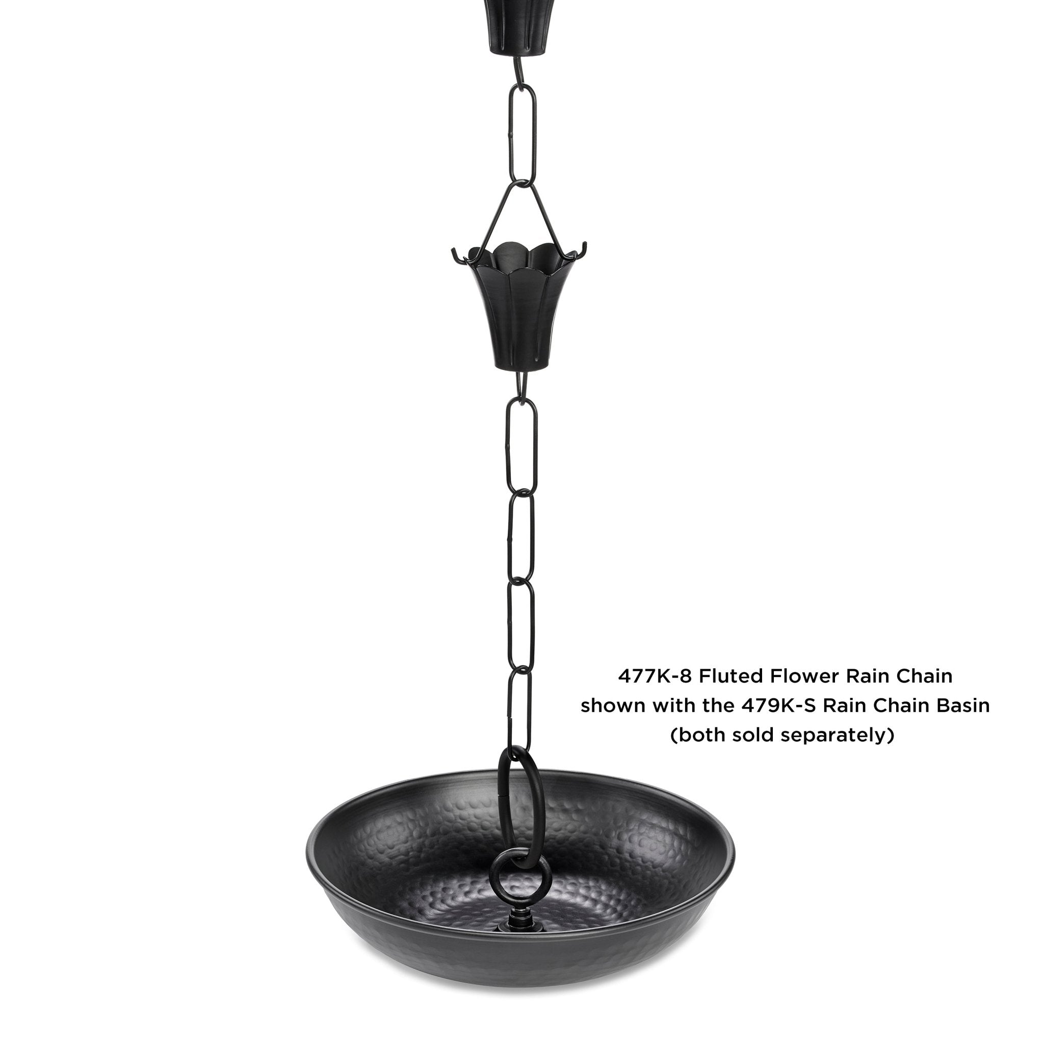 8.5 ft Black Fluted Flower Rain Chain with 11 Large Cups - Perfect for Garden Drainage & Outdoor Decor
