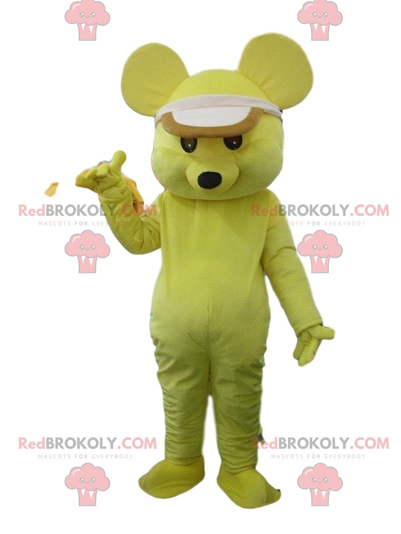 SPOTSOUND Yellow Mouse Plush Toy - Cute REDBROKOLY Mascot with Cap & Yellow Costume | Perfect for Kids Gifts, Birthday Parties & Anime Collections