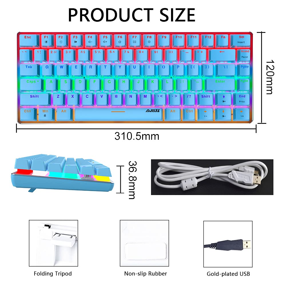 Hoopond AK33 RGB Backlit Mechanical Gaming Keyboard - 82 Keys Compact USB Wired Keyboard with Anti-Ghosting for PC Gamers & Typists - Perfect for Esports, Office Work & Programming