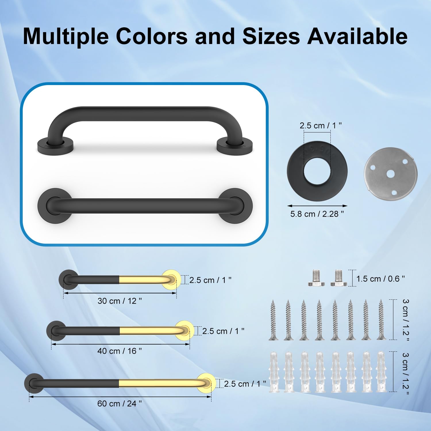 30cm 304 Stainless Steel Shower Grab Bar - Bathroom Safety Handle for Seniors & Disabled - Non-Slip Bath & Shower Support Bar for Kitchen, Bedroom, Bathtub & Stairs (Black) | Perfect for Elderly Fall Prevention & Accessible Home Safety