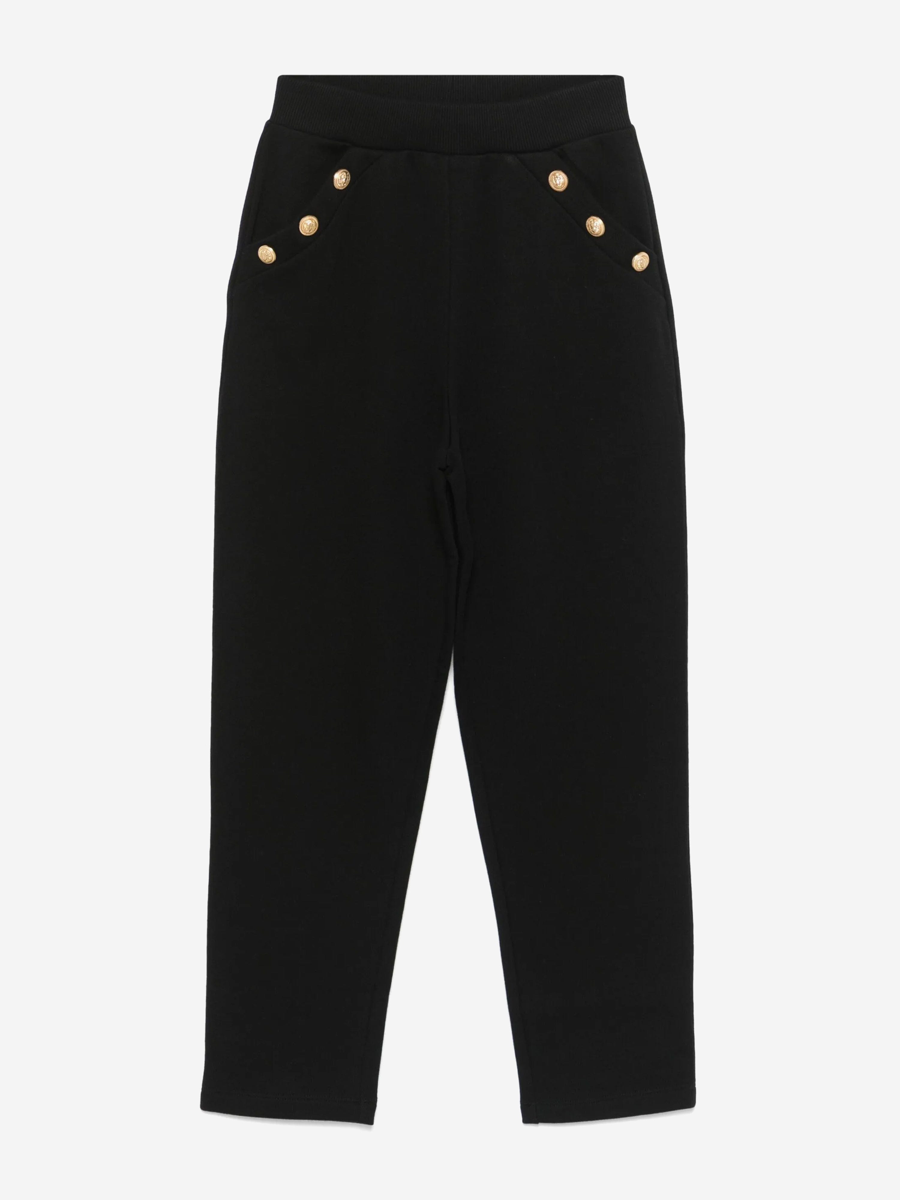 Balmain Girls Black Logo Button Joggers - Stylish & Comfortable Fleece Pants for School, Playdates & Casual Outings