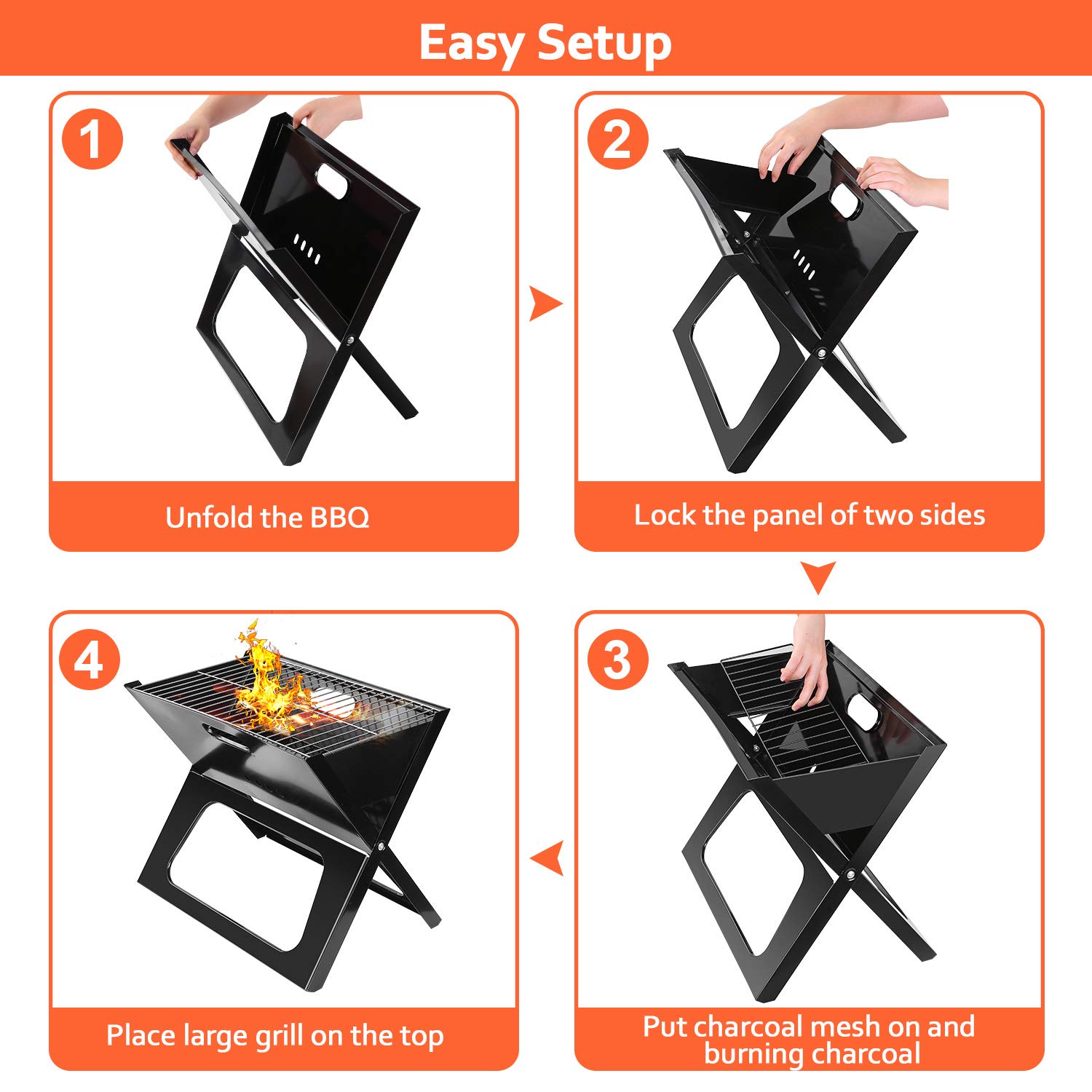 Foldable Portable Charcoal BBQ Grill - Compact Outdoor Smoker for Camping, Backpacking, Beach & Tailgating | Perfect for Garden, Patio, Picnics & Backyard Parties | Easy Transport & Quick Setup