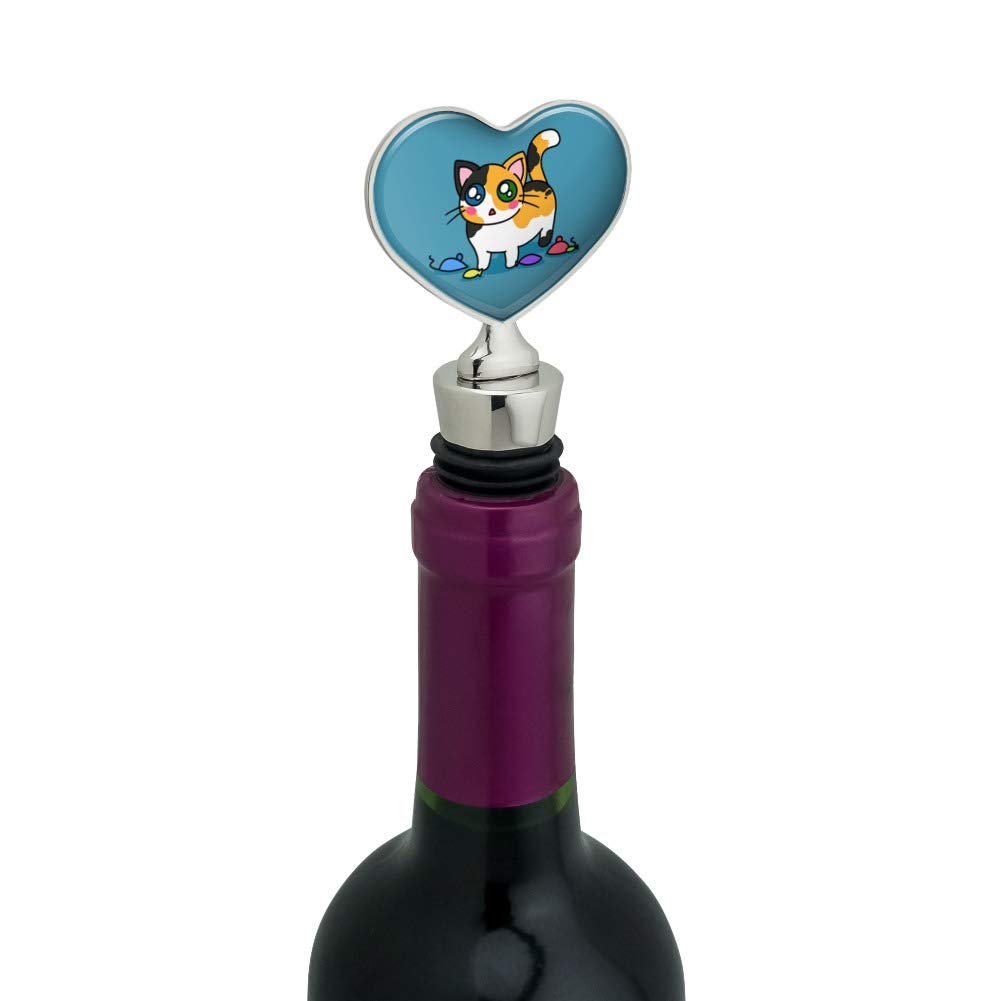 Cute Calico Kitten Wine Bottle Stopper with Heart-Shaped Cat Toys - Perfect for Wine Lovers & Cat Enthusiasts, Great for Home Bars, Parties & Gifts