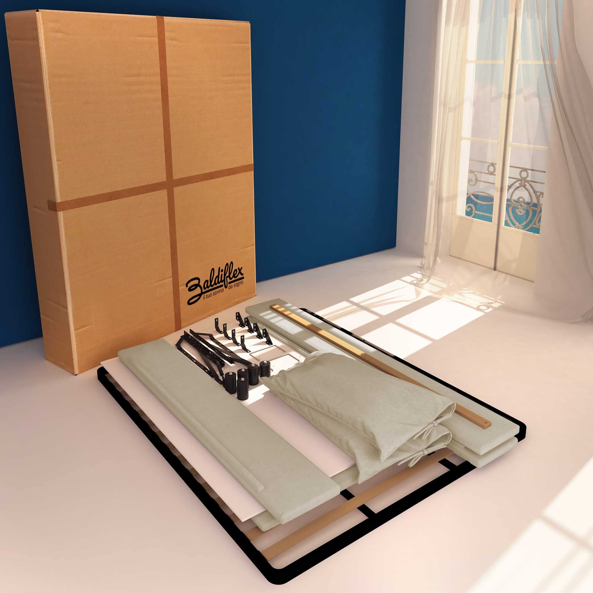 Baldiflex Single Bed with Storage - Licia Soft Synthetic Leather Upholstery, Slatted Base for Single Mattress, 120 x 190 cm, Light Beige with Padded Headboard | Space-Saving Bed Frame for Small Apartments, Dorms & Guest Rooms