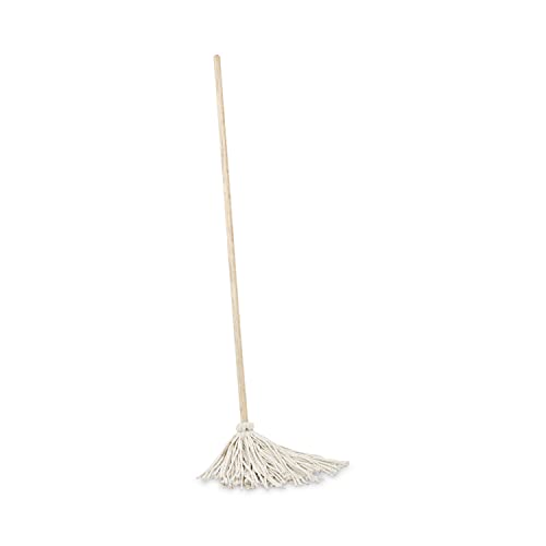 Premium White Deck Mop with Ergonomic Wooden Handle - Heavy Duty Floor Cleaning for Outdoor Patios, Decks & Garages