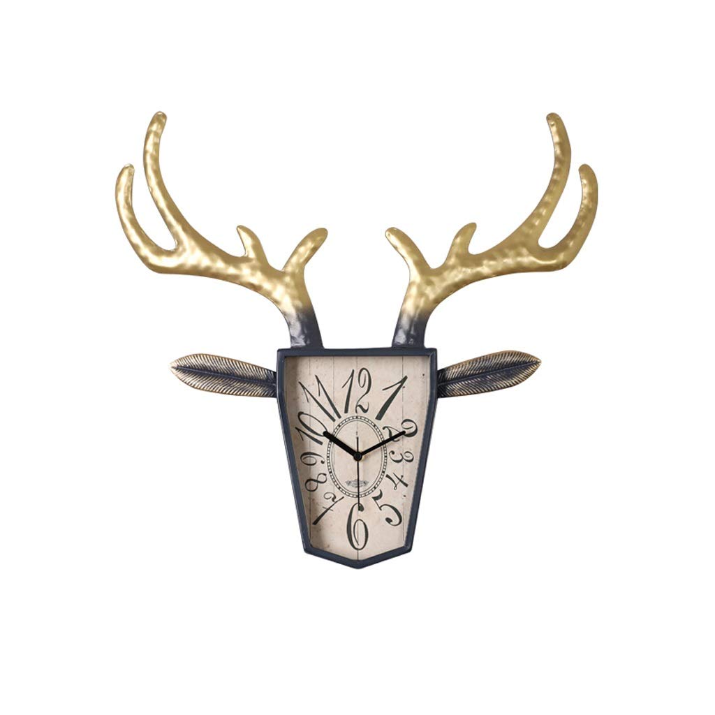 Modern Deer Head Wall Clock - Silent Metal Quartz Clock for Living Room, Restaurant, Fireplace - Retro Home & Office Decor (Blue, Medium Size) | Perfect for Farmhouse, Rustic & Vintage Interior Design