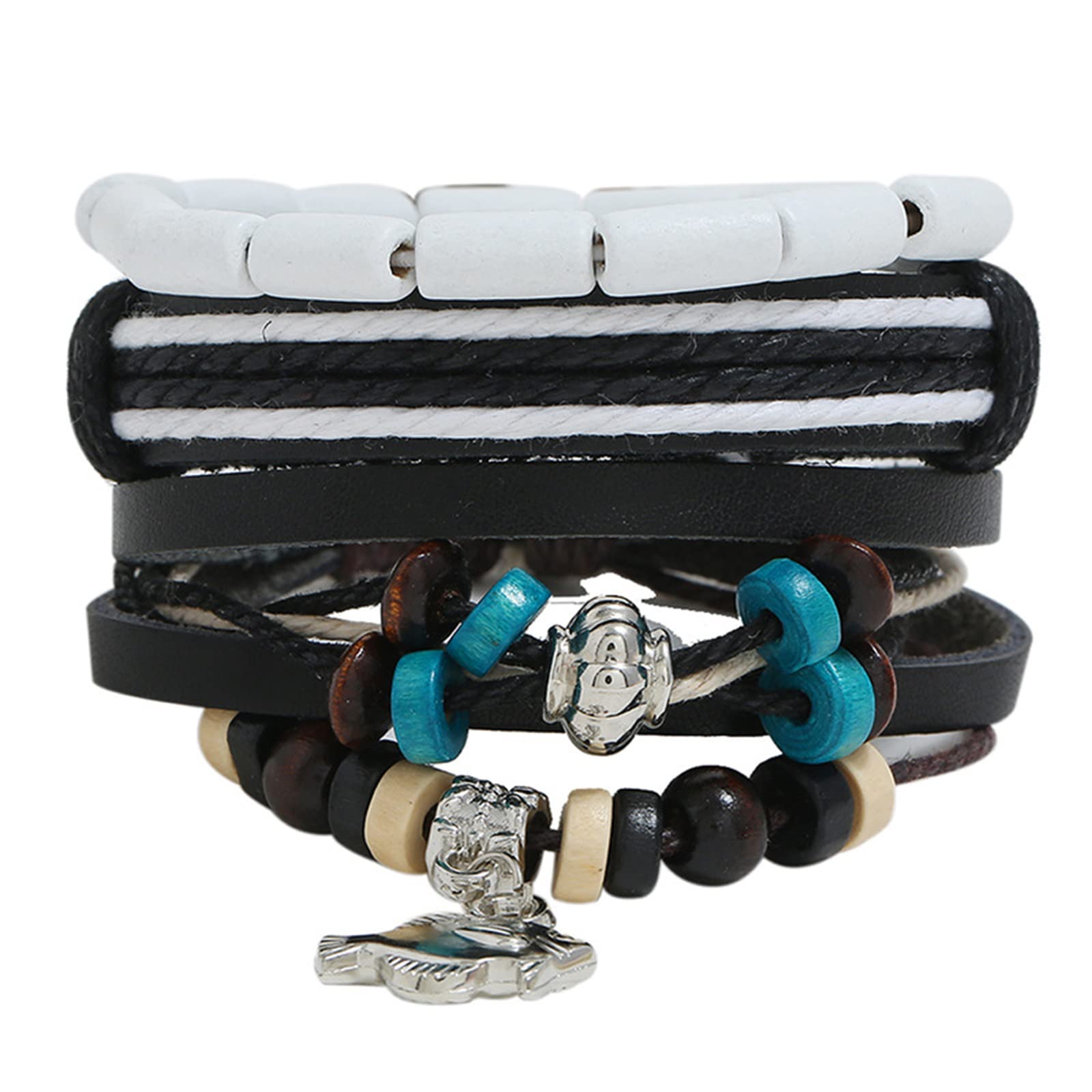 3Pcs Vintage Leather Bracelet Set - Adjustable Multilayer Braided Rope with Wooden Beads for Men & Women | Punk Fashion Jewelry for Casual Wear, Music Festivals & Boho Style