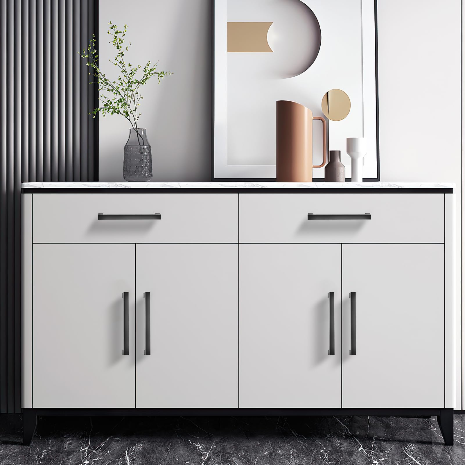 BAFAFOIE 30 Pack Matte Black Square Kitchen Cabinet Handles - Stainless Steel Cabinet Pulls 6 1/4
