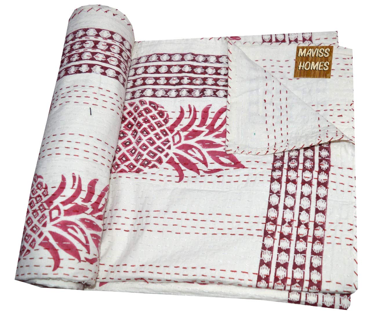 Handmade Indian Kantha Quilt - Lightweight Soft Cotton Gudari Throw Blanket & Bedspread | Ethnic Boho Home Decor for Bedroom, Sofa, or Travel | Perfect Gift for Housewarming & Weddings