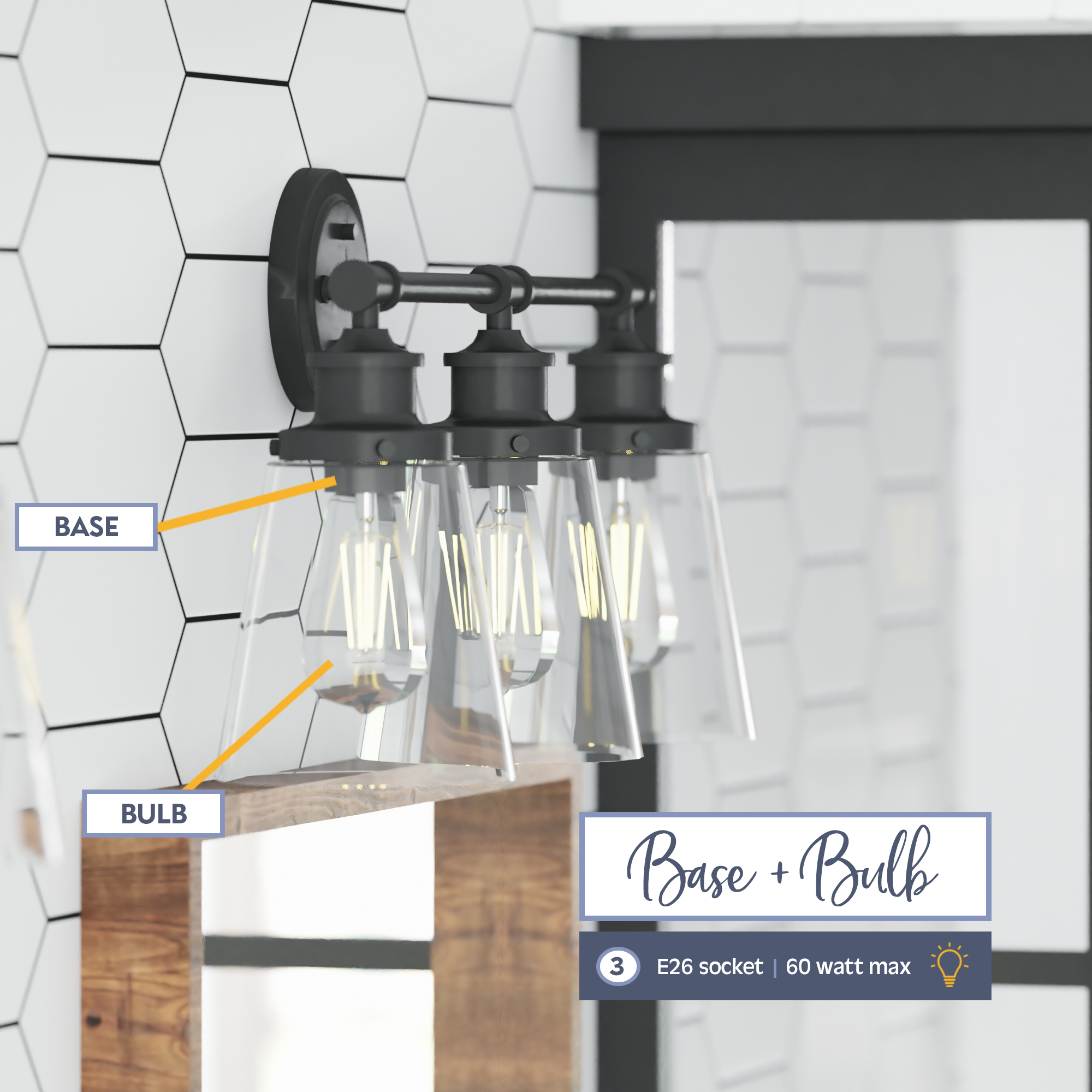 Helenah 3-Light Vanity Light Fixture in Matte Black - Perfect for Bathroom, Bedroom, and Dressing Room Makeup Lighting