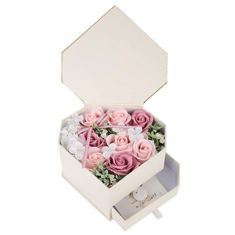 Ymiko Handmade Rose Flower Soap Gift Set - Heart-Shaped Box with Drawer, Romantic Present for Valentine's Day, Anniversary & Mother's Day (Pink) | Perfect for Bridal Showers, Wedding Favors & Spa Gifts