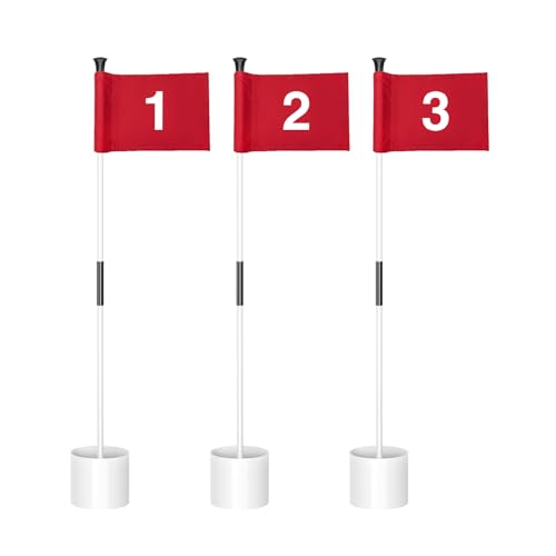 White Pole w/ Red Flag#1,2,3, 3-Pack